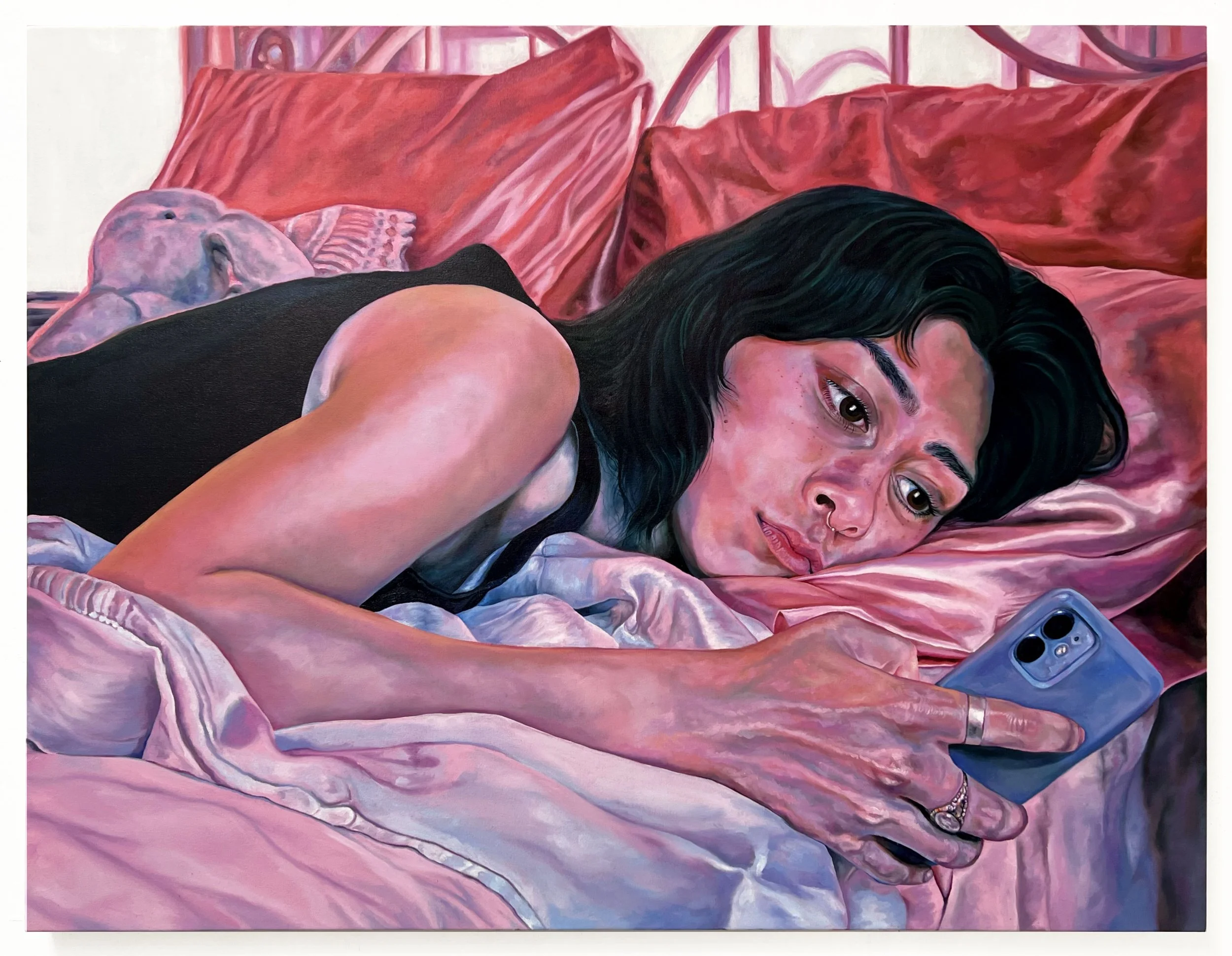 Doom Scroll, 2024. Oil on canvas, 38" x 50"