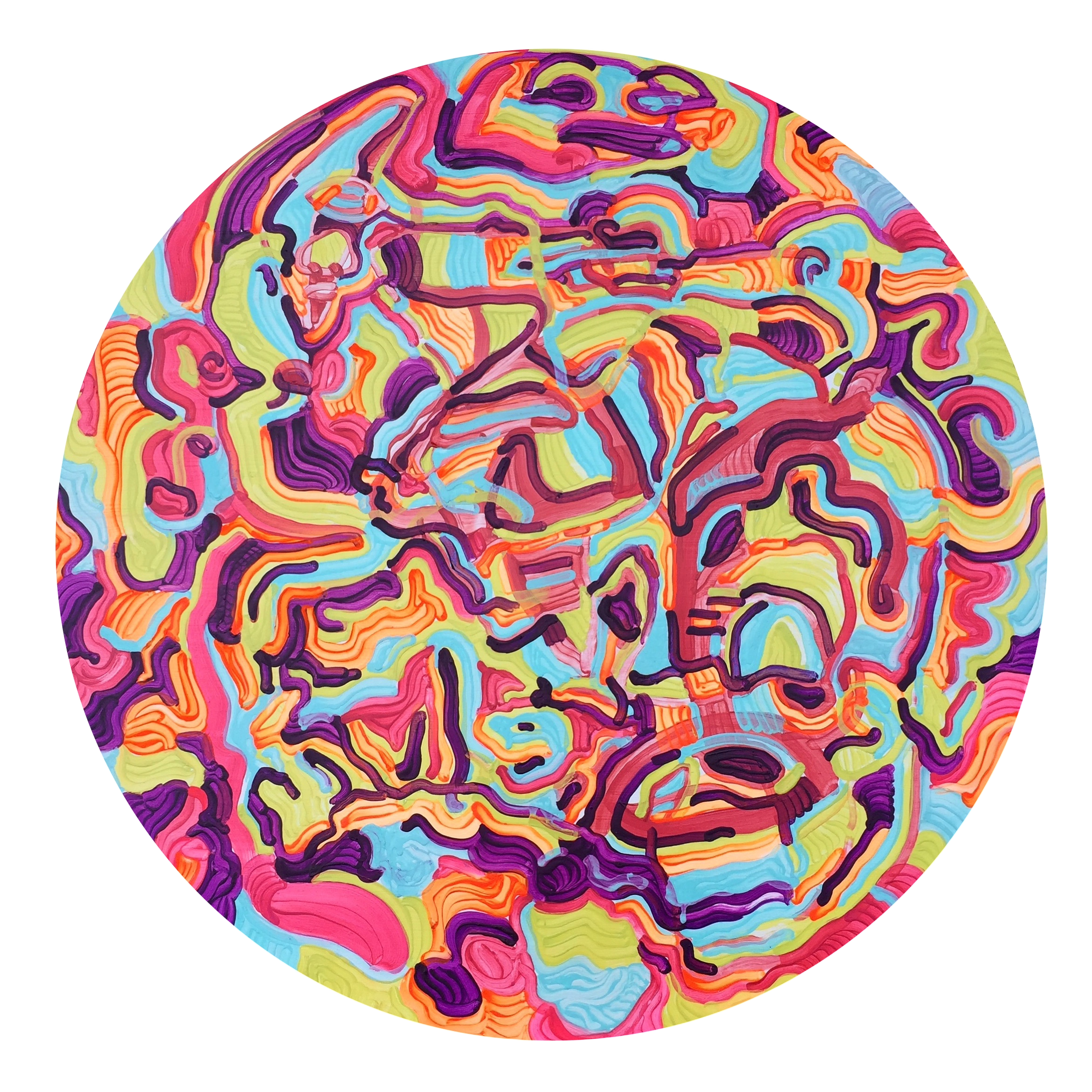 Around Here, 2018. Acrylic on canvas, 33" diameter
