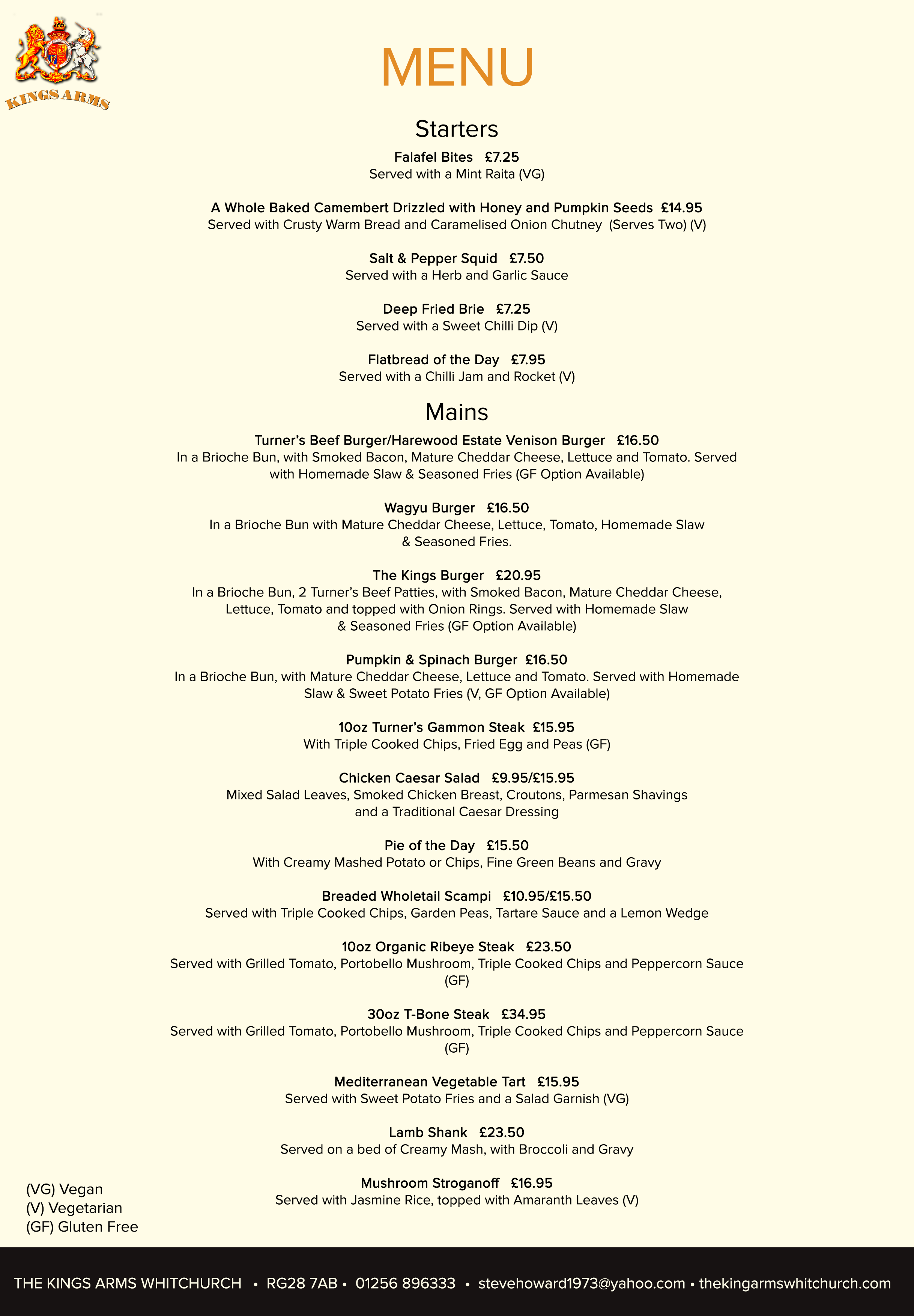 Menu 1 — The Kings Arms - Whitchurch