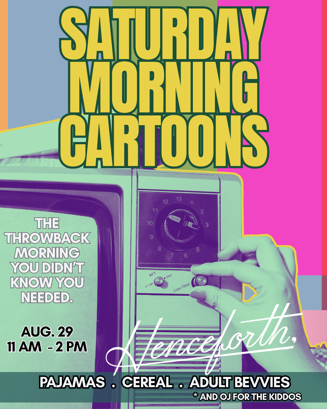retro tv turning on, bold colors Saturday Morning Cartoons