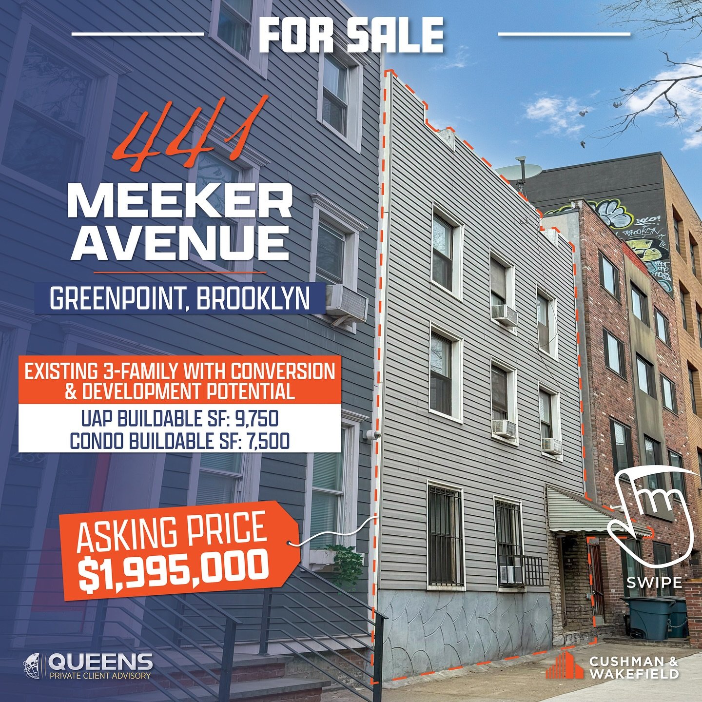 For Sale | Greenpoint- Vacant 3-Family Redevelopment Opportunity

441 Meeker Avenue, Greenpoint, Brooklyn

&bull; Existing 3-Family Building on 2,500 SF Lot
&bull; Delivered Vacant &ndash; Ideal for Users, Investors, or Developers
&bull; Up to 7,500 