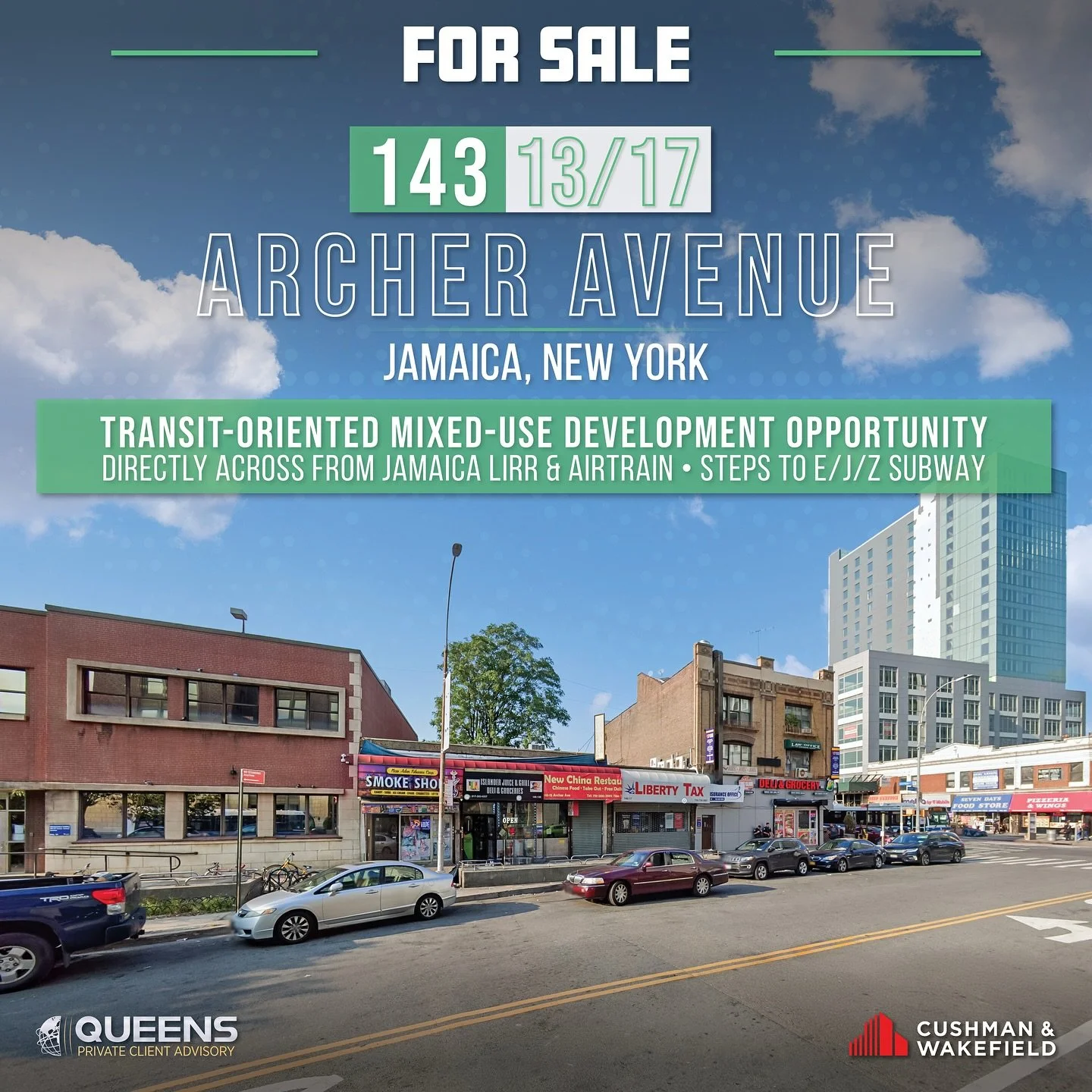 For Sale | Transit-Oriented Development Site
📍 146-13/17 Archer Avenue, Jamaica, Queens

&bull; Directly across from Jamaica LIRR, AirTrain &amp; E/J/Z Subway Lines
&bull; Immersed in the new $50M+ Archer/Sutphin Pedestrian Plaza Project
&bull; 4,42