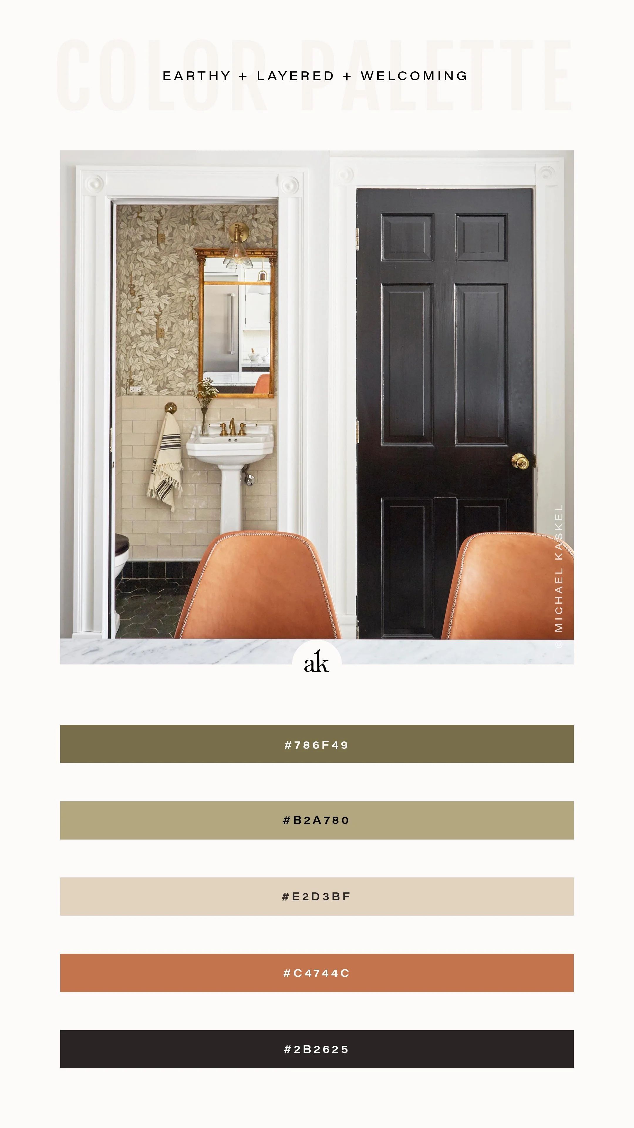 Discover a warm, earthy neutral color palette featuring olive green, terracotta, cream, and charcoal—perfect for timeless interiors and grounded brand aesthetics that feel inviting, layered, and quietly distinctive.