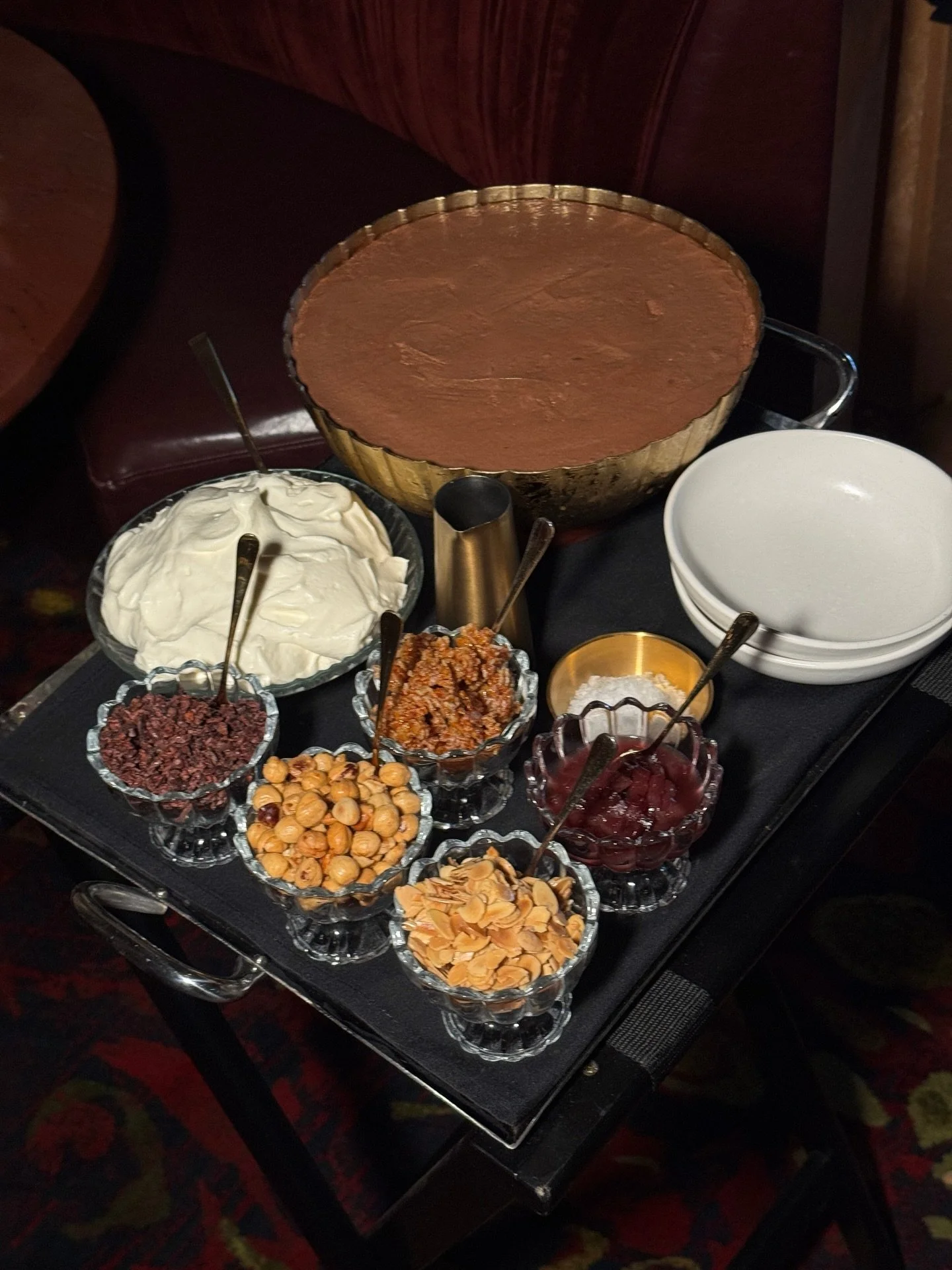 Tableside Chocolate Mousse finished with whipped cr&egrave;me fra&icirc;che and seasonal toppings, hand-selected to match exactly what you&rsquo;re craving.