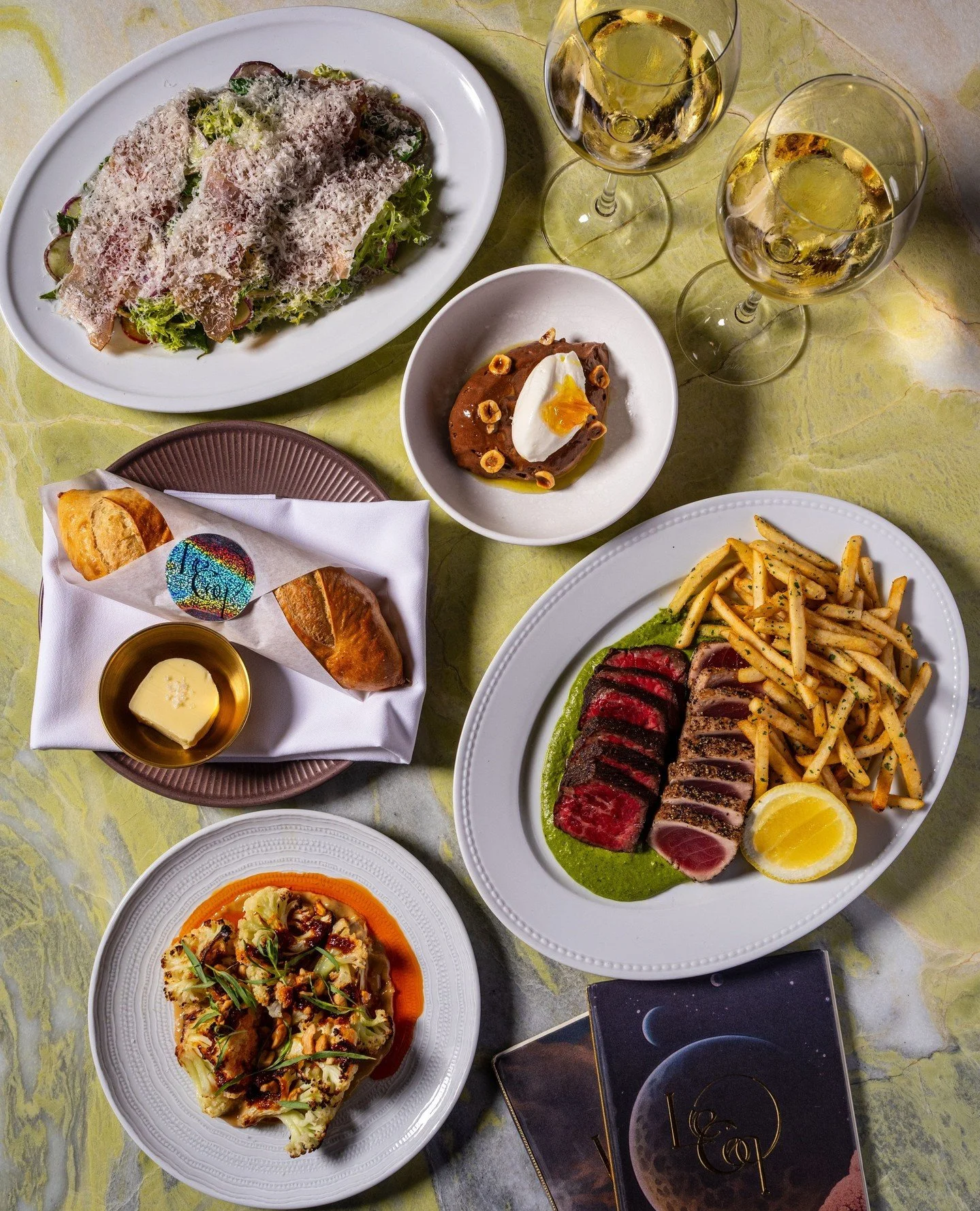 Spring Fling: $98, made for two. Baguette, Charred Snap Pea Salad, Roasted Caulilini, Denver Steak &amp; Tuna with Sauce L'Entrec&ocirc;te, Chocolate Mousse. Available for a limited time, reserve now.