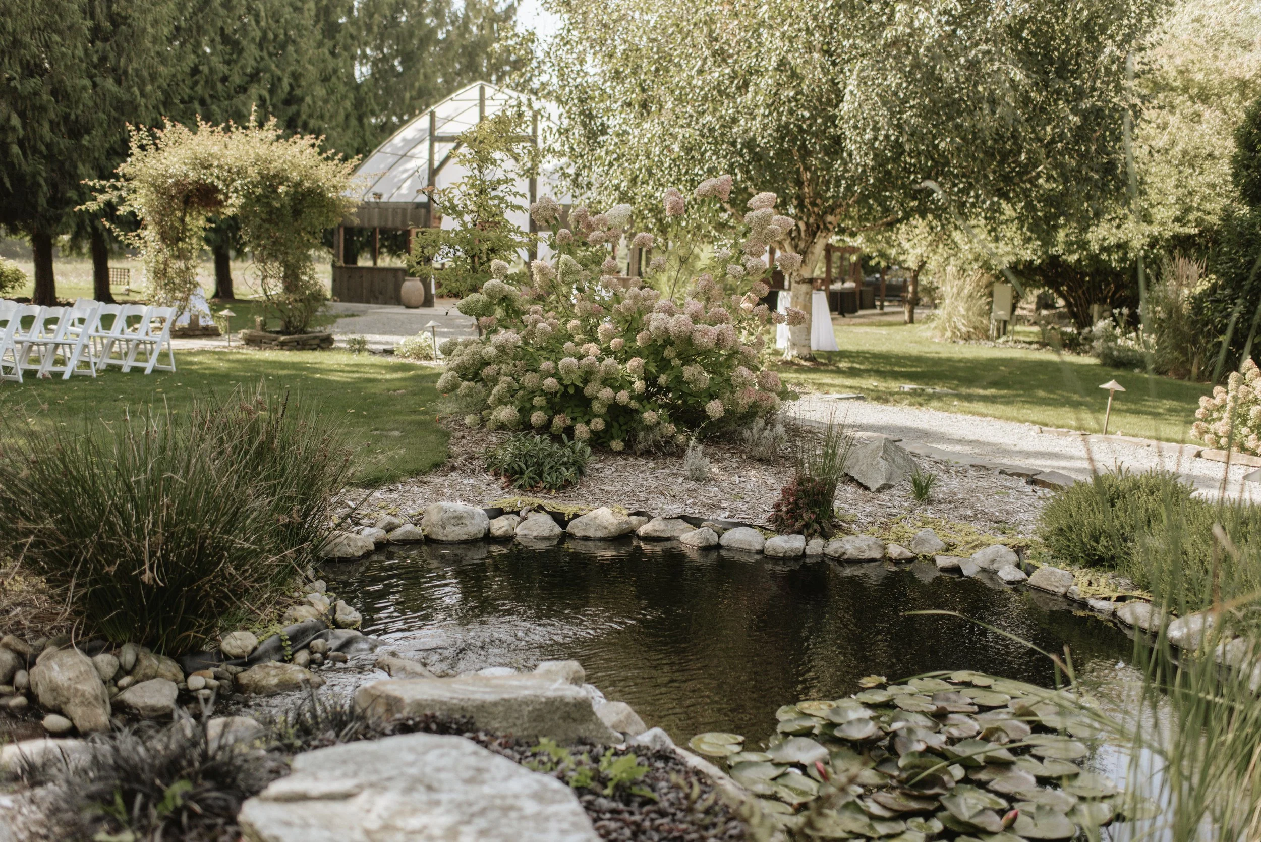 drone photo of greenhouse reception pavilion