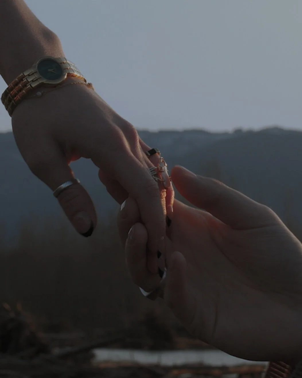 couple holding hands at mount rainier in washington