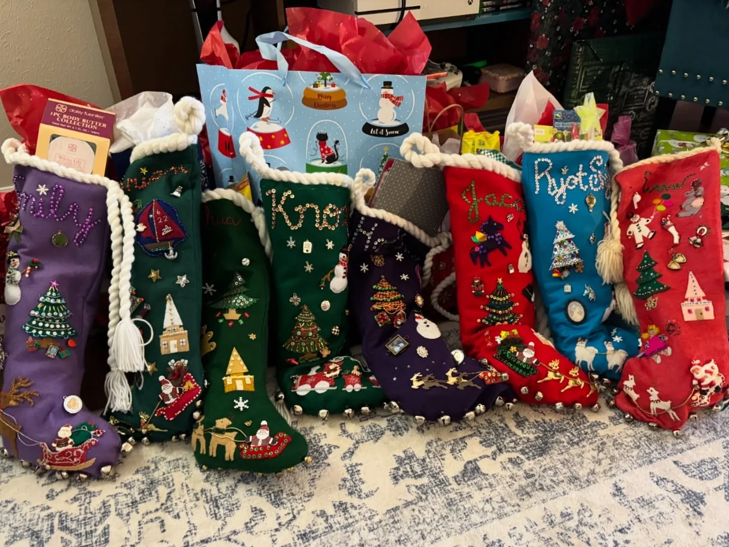 We added two new stockings this year: baby Knox and another sweet DIL, Emily. 💕🎄