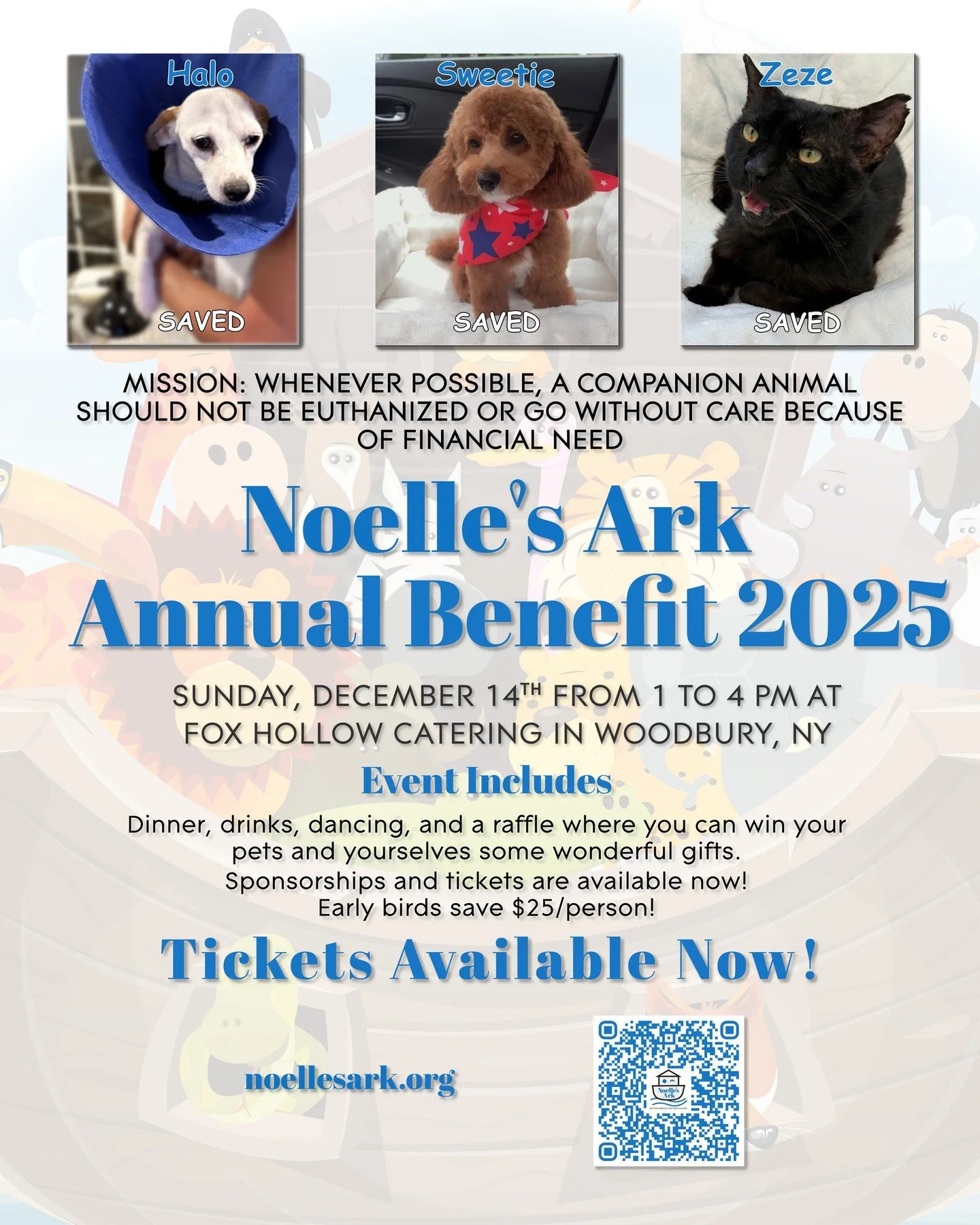 Please join us for the Noelle's Ark Annual Benefit 2025 where we will honor Dr Jason Heller for his work in rescuing over 400 cats after a shelter fire in Medford late last year. 

We hope to raise funds to help even more pets in the coming year. If 