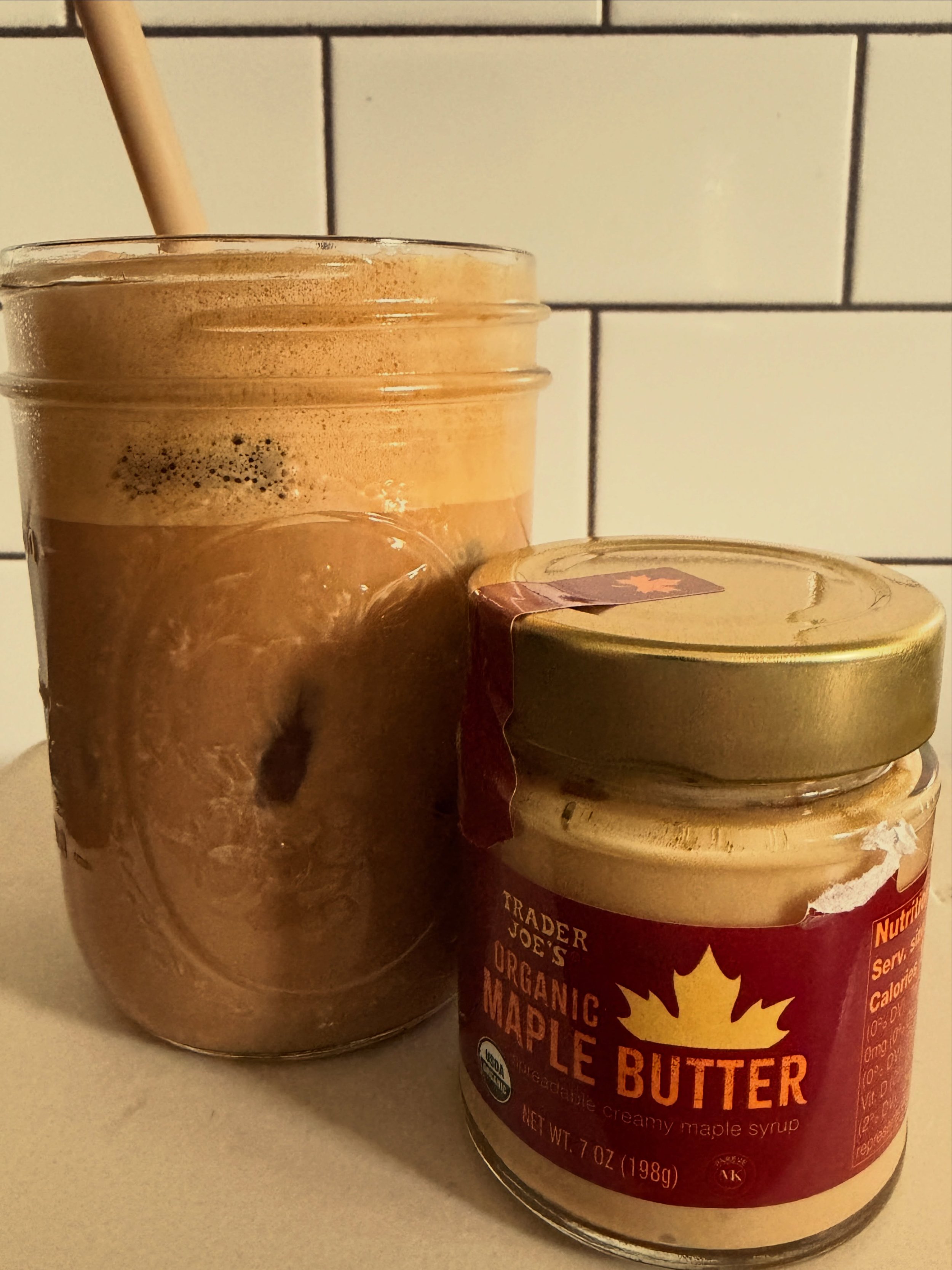 I swear this isn&rsquo;t a TJ&rsquo;s Stan account, but their seasonal maple butter is one of my favorites for my fall coffee. I just place a little bit in the bottom of my glass and brew the espresso right over it, then a stir, splash of milk, and t