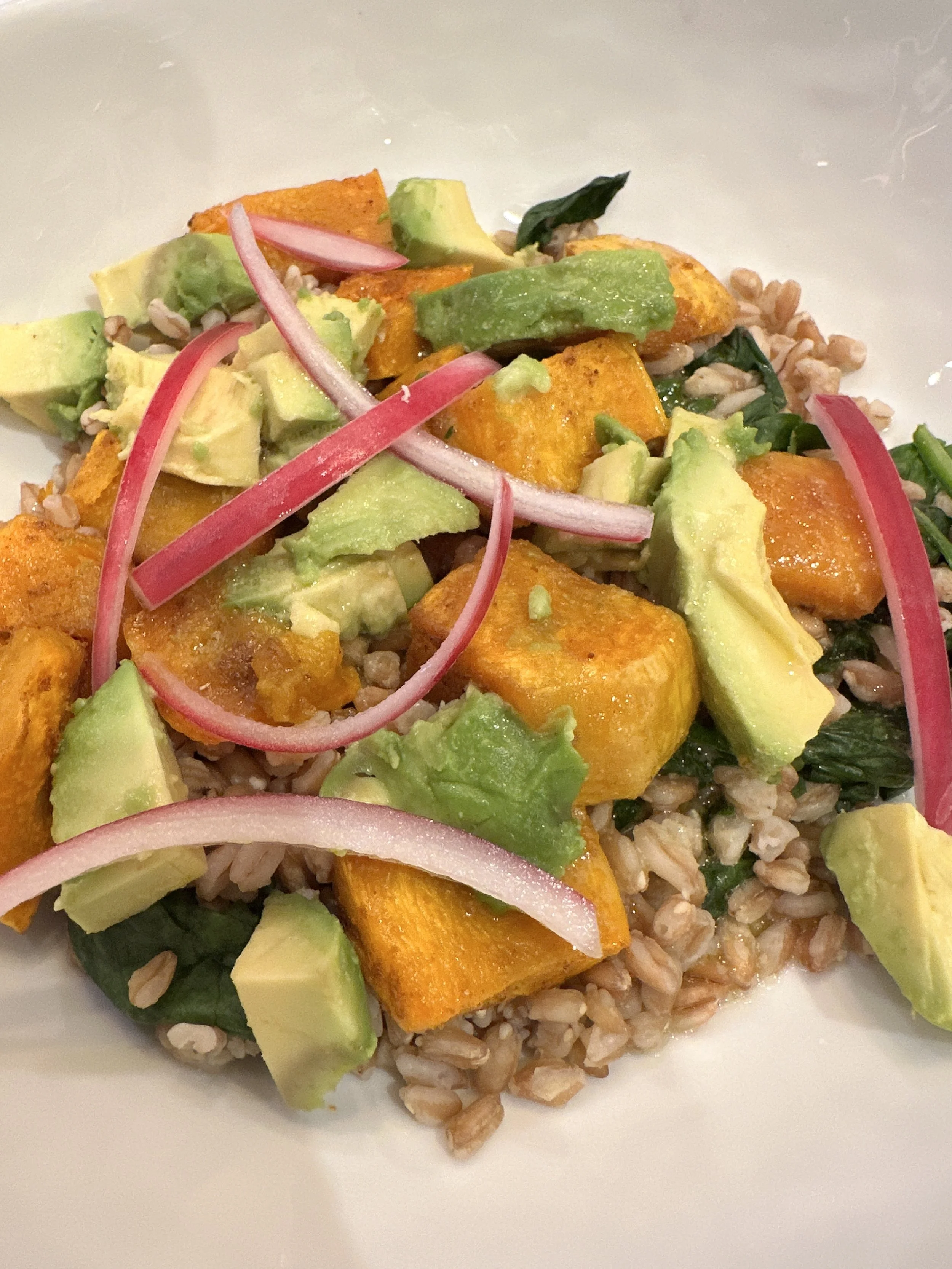 grain bowl with butternut squash and avocado