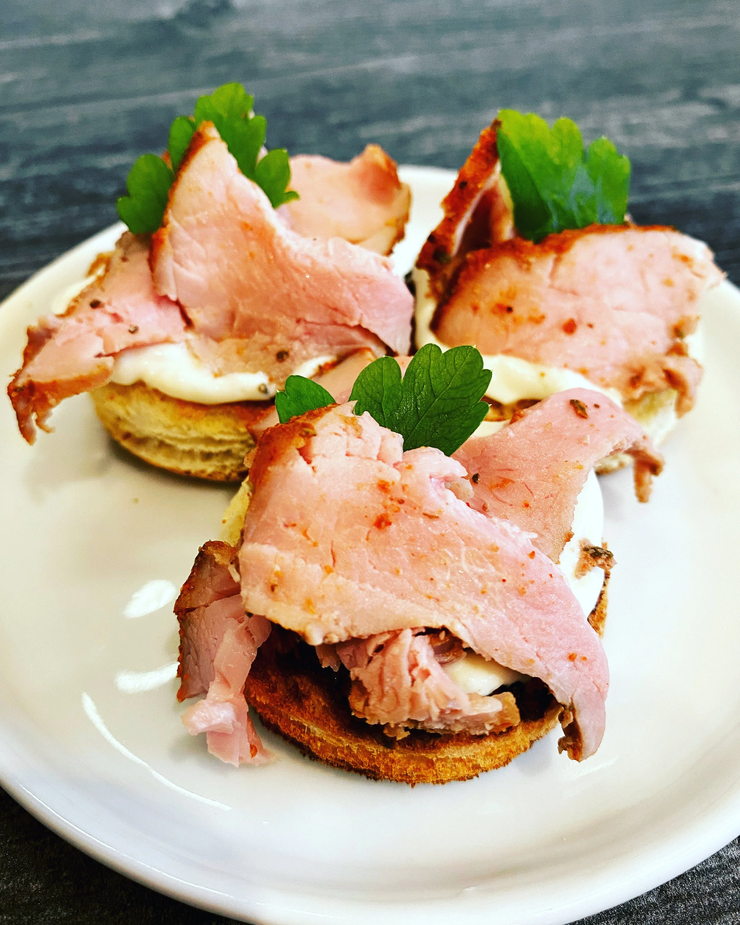 roasted pork tenderloin on crostini