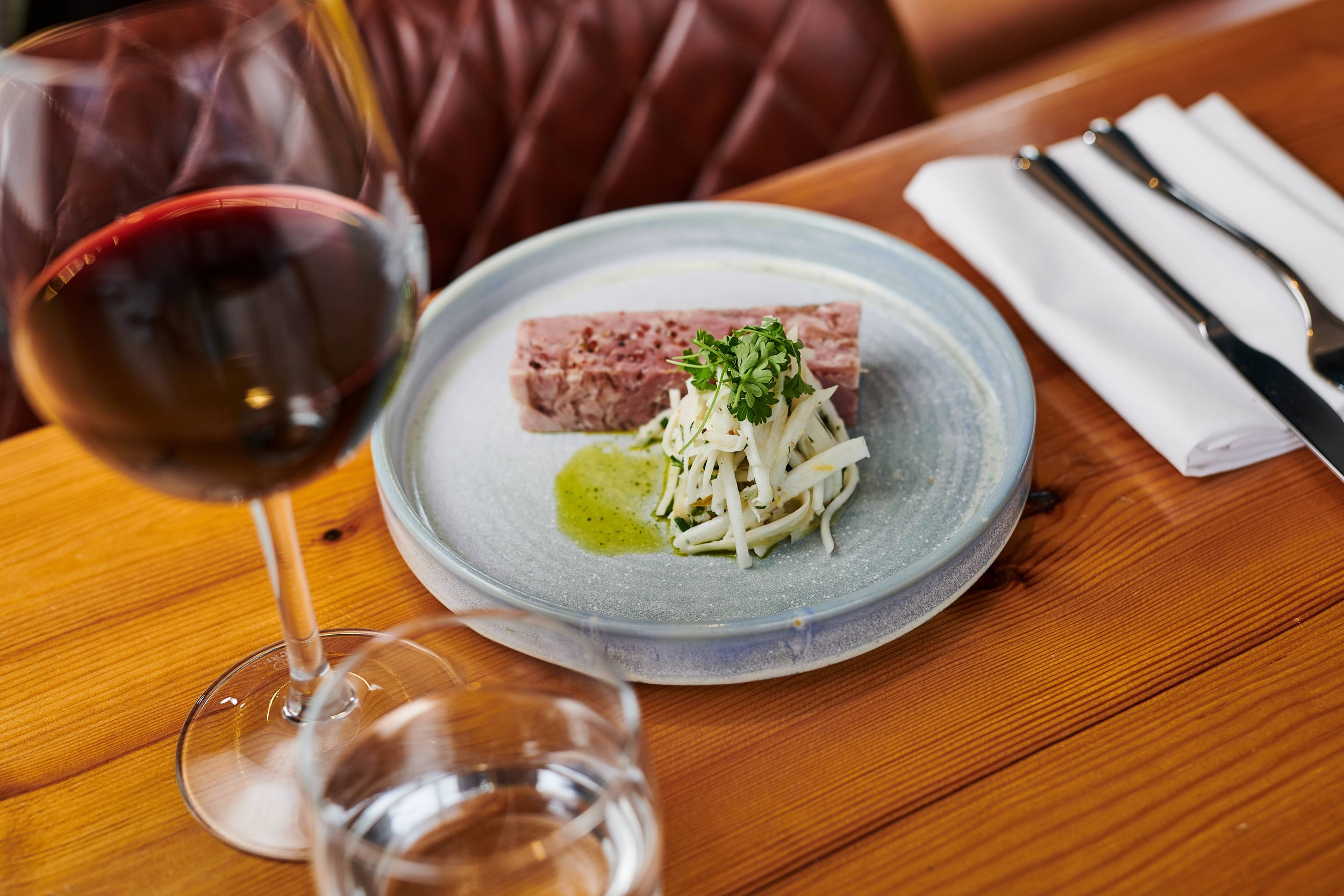 Pressed Ham Hock, paired with one of 178 wines by the glass.