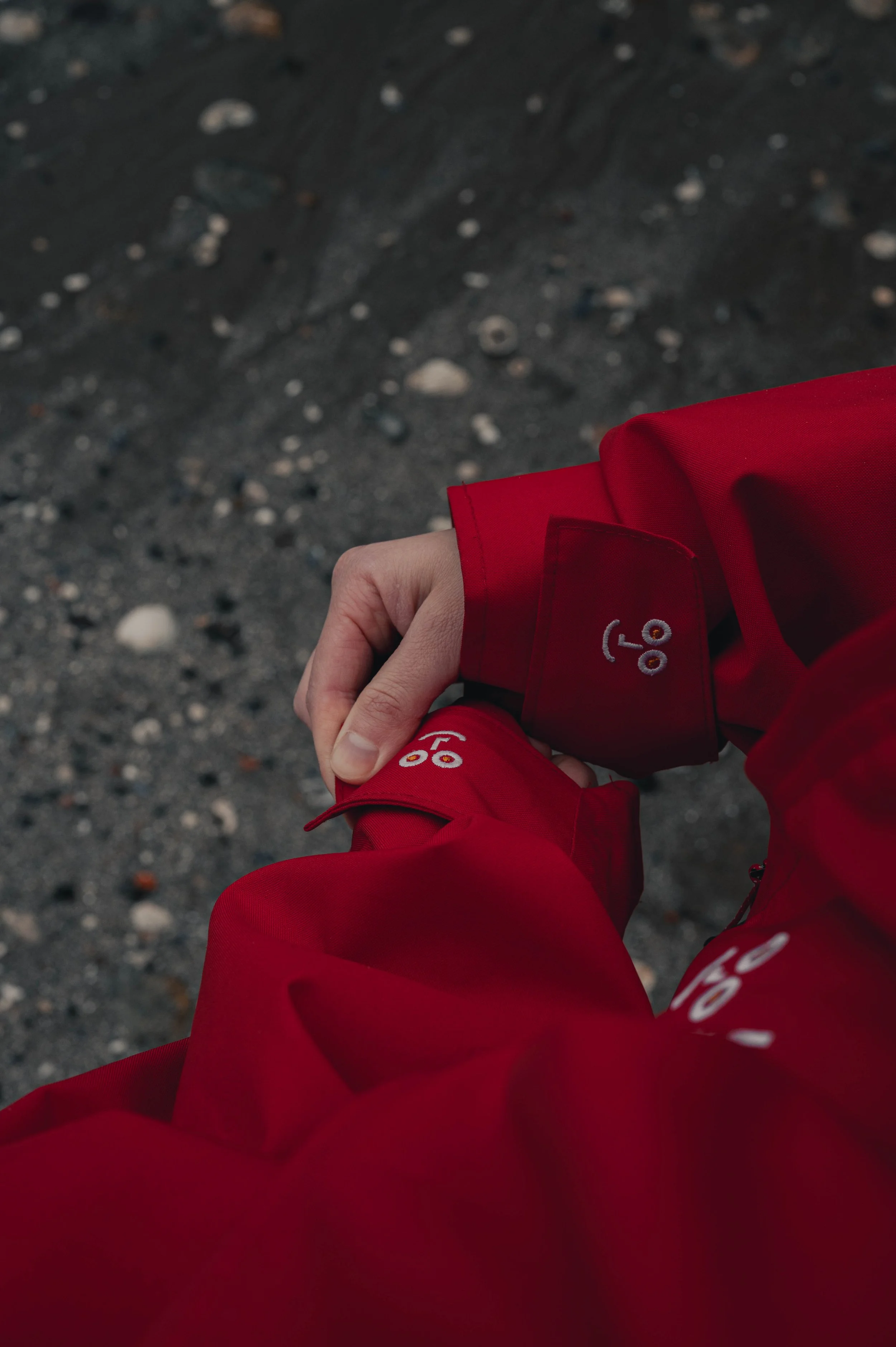 Close-up of The Ootsider jacket fabric showing texture, craftsmanship and functional design in natural light.