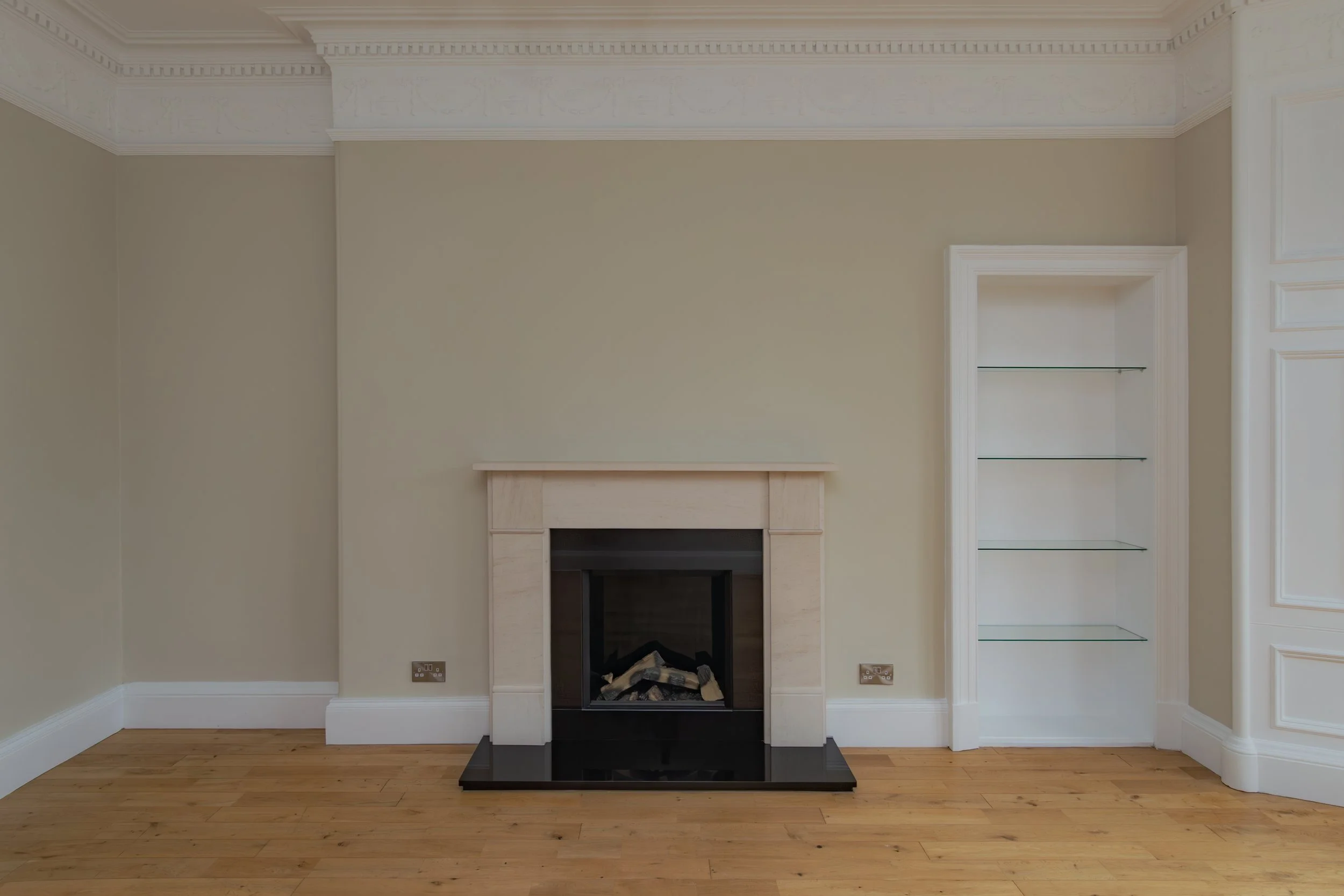 interior designers Edinburgh.
Detail of bespoke wood joinery showcasing craftsmanship, material and finish in a residential interior.
