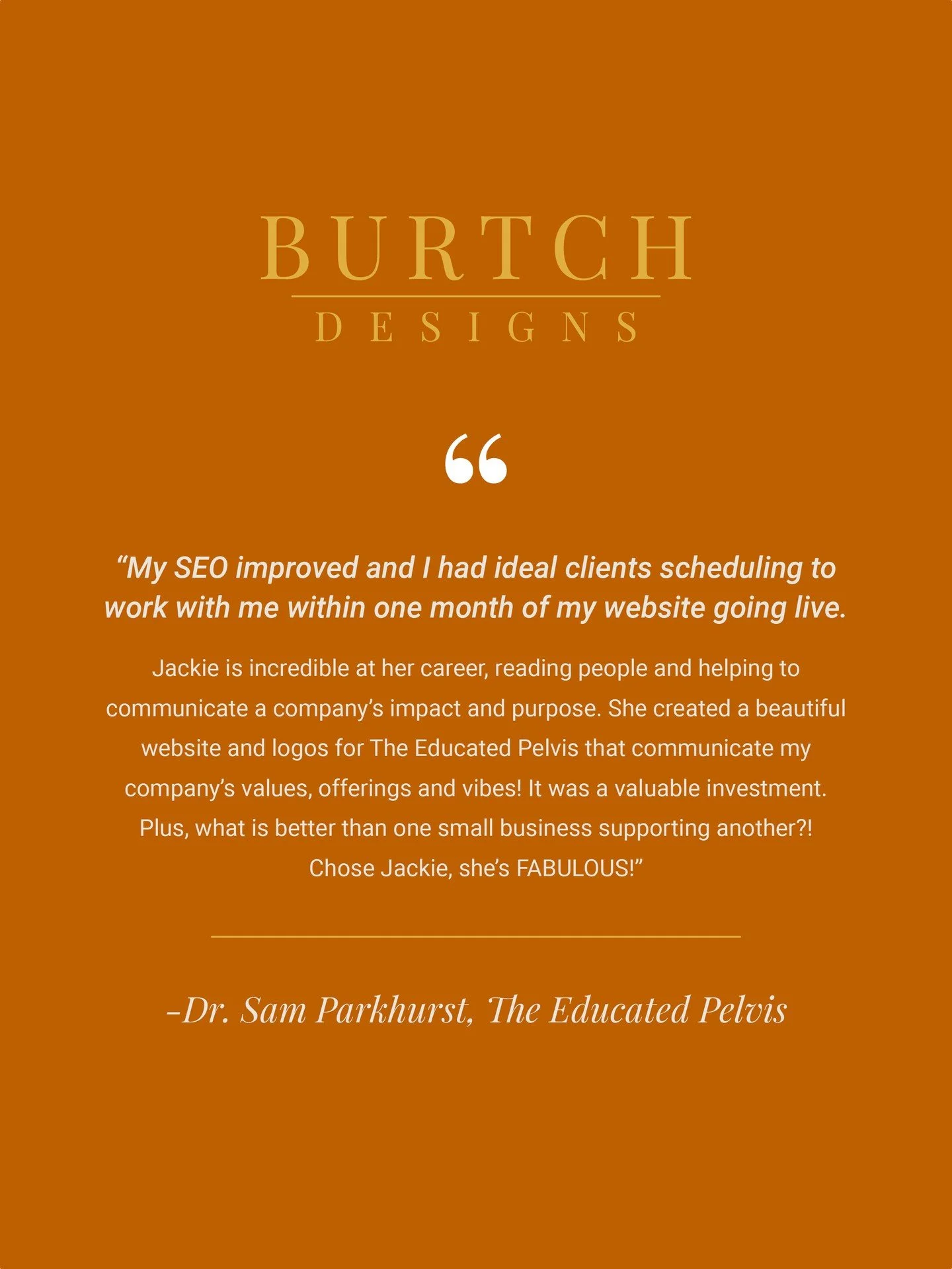 When a client tells me their website is actually working for them, that&rsquo;s the goal.

I&rsquo;m so grateful for clients like Dr. Sam who trust me with their vision and let me help shape how they show up online.

It never gets old.

If you&rsquo;