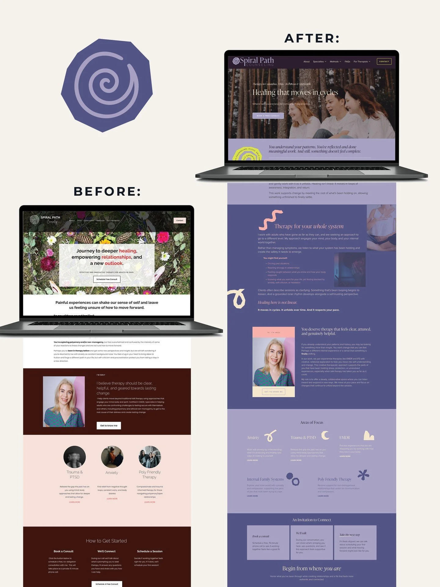 When Emily first launched Spiral Path Counseling, her website did what it needed to do. It got her online. It gave her a starting place.

But as her practice evolved and her work deepened, it became clear that the site no longer reflected the experie