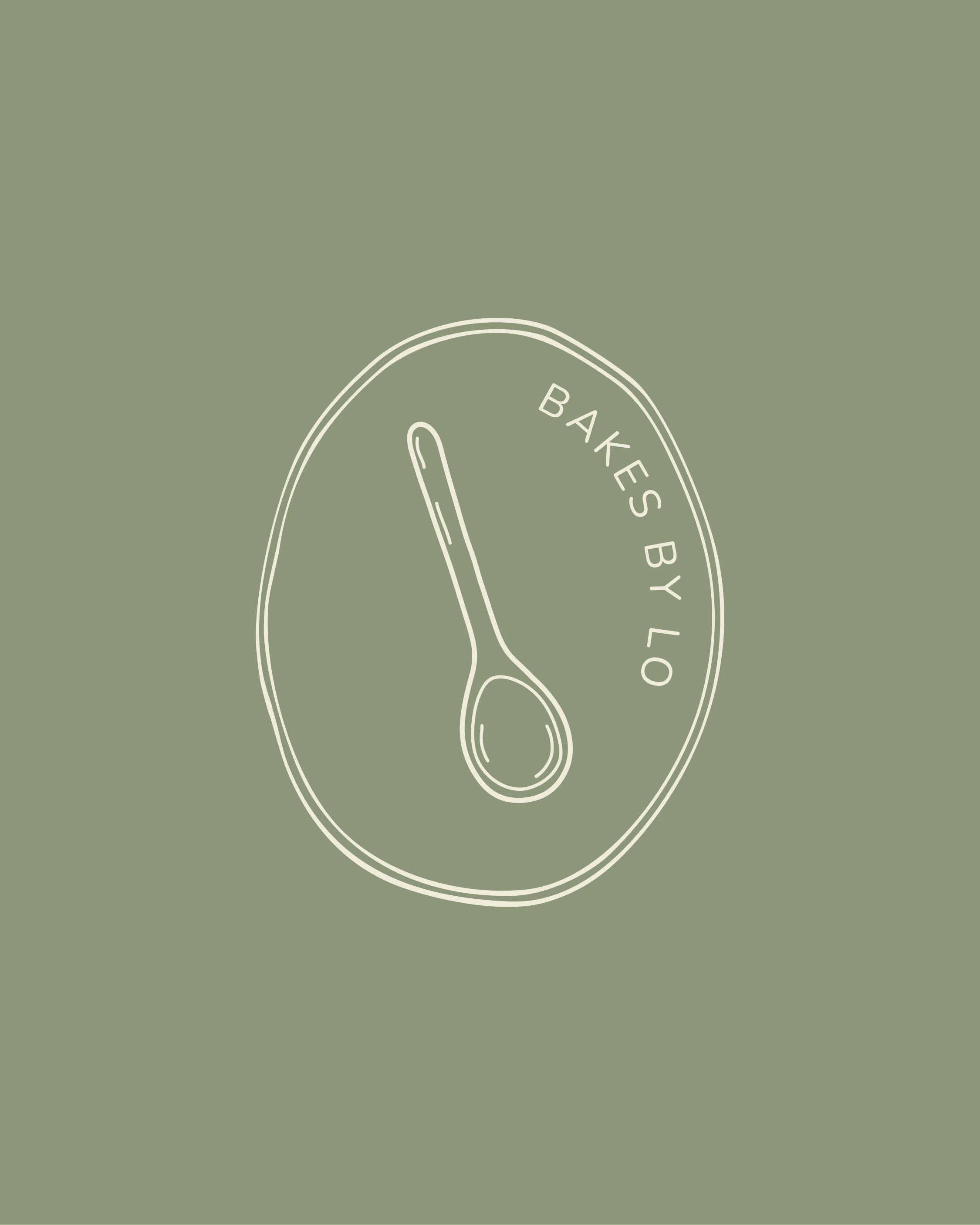 Outline of a spoon with the text 'Bakes by Lo' rebanded logo