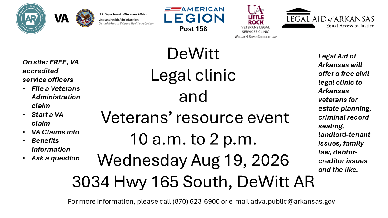 DeWitt Legal clinic and  Veterans’ resource event