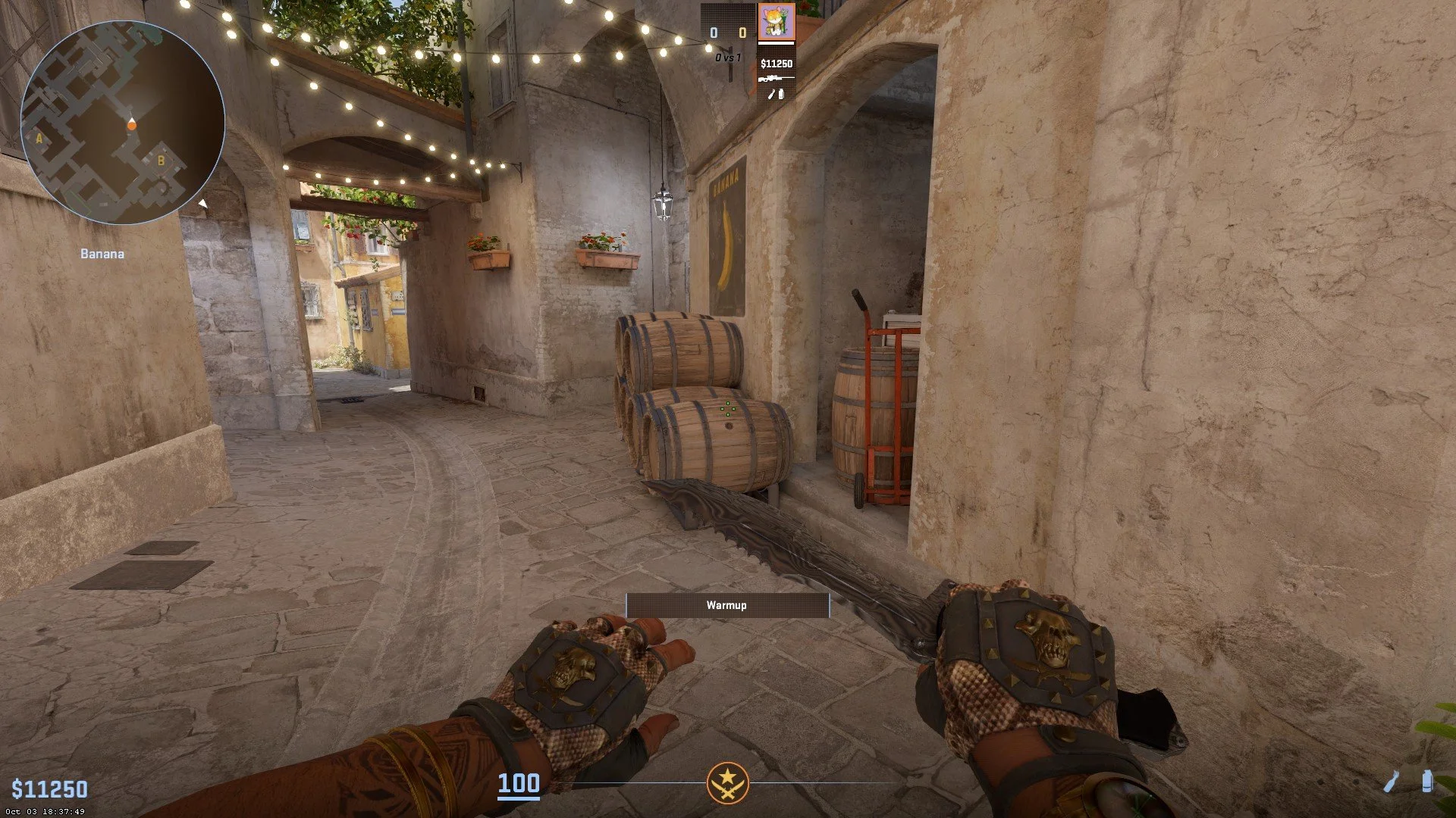 Walk up to the barrels and stand in front of them.