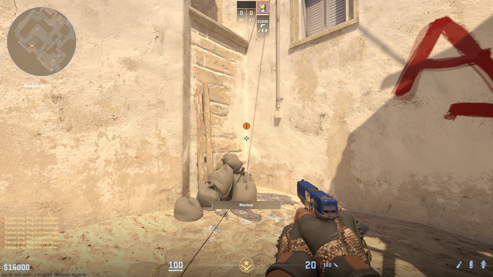 Stand in the corner on top of the bags.