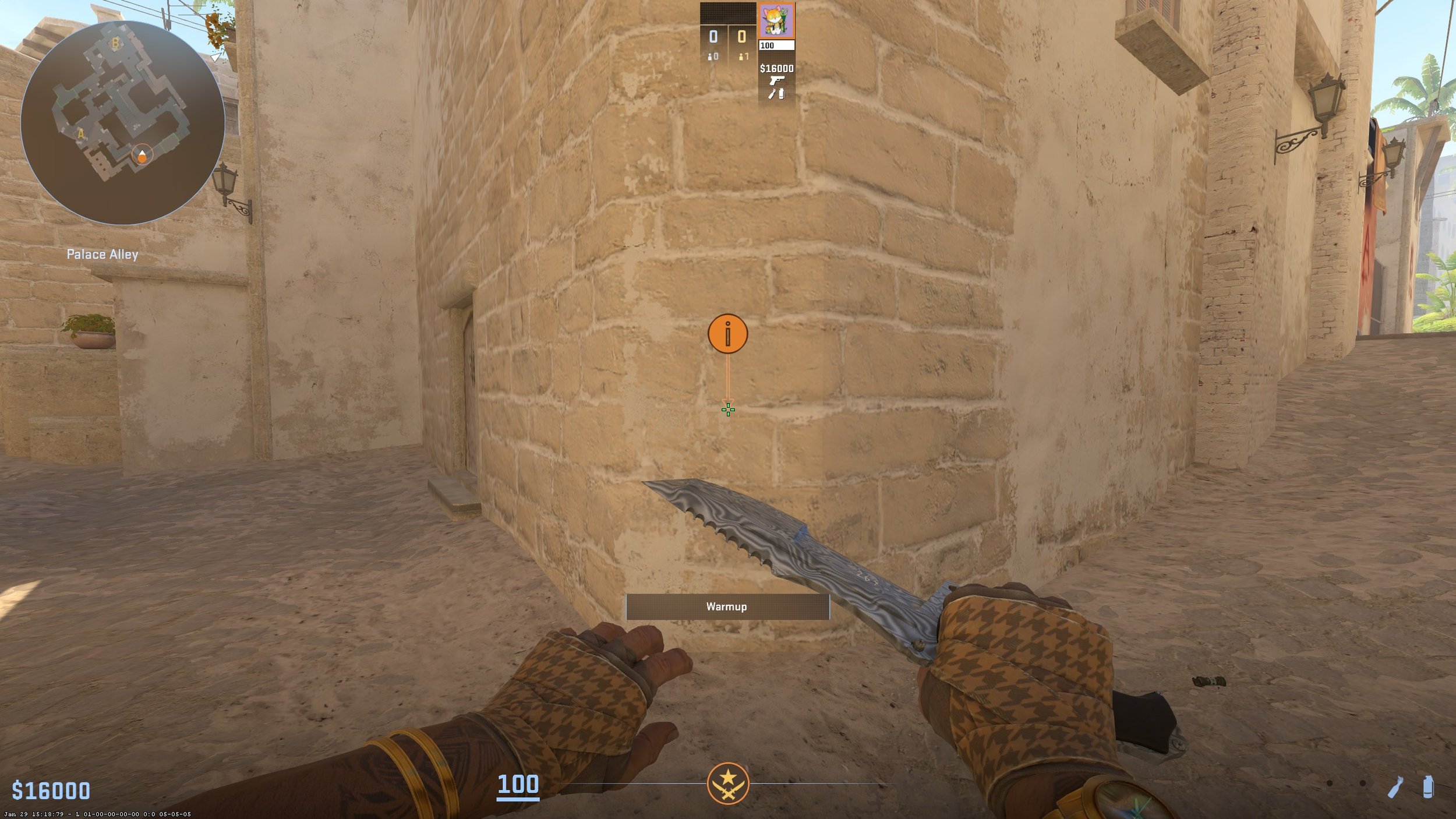 Move to the center of the wall in the corner.