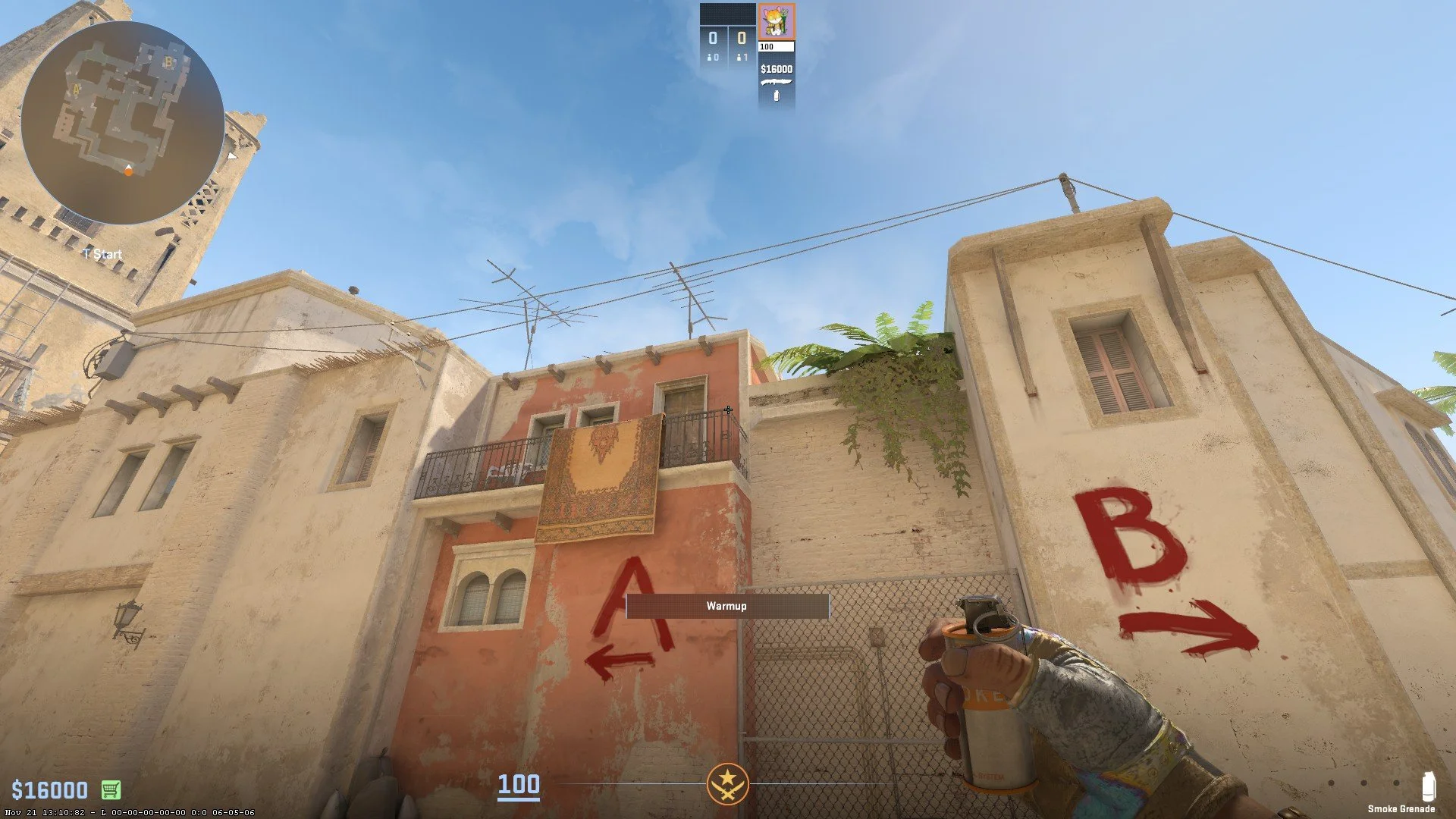 Aim at the railing as shown.