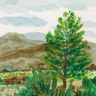 Blomgren's View, close up on a tree from the painting