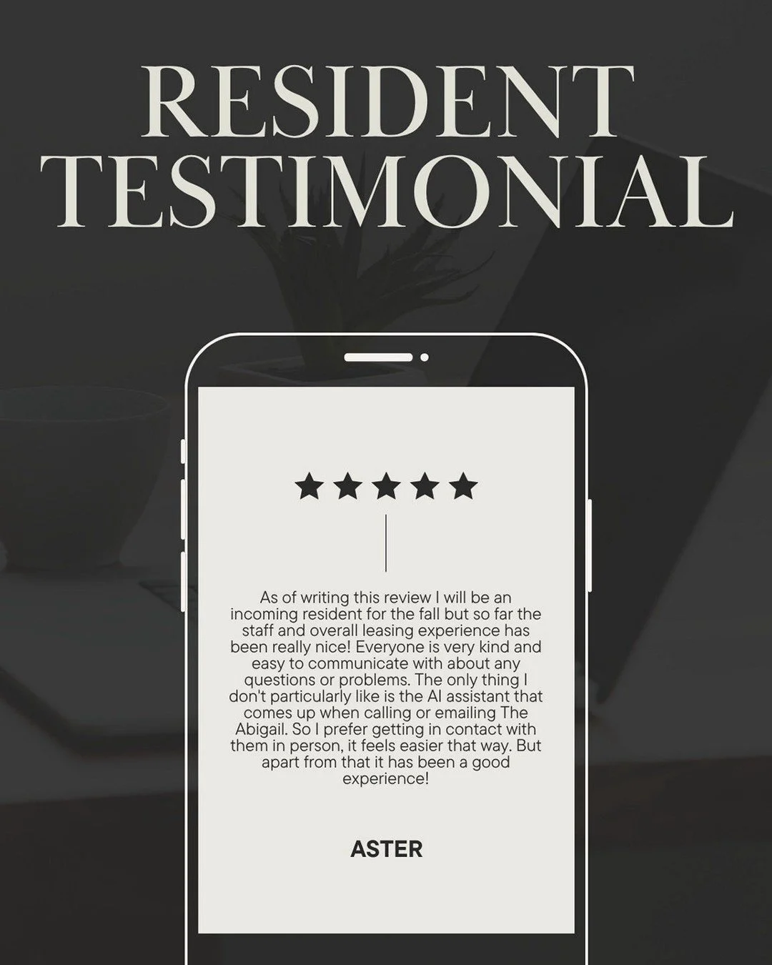 ✨ Resident Love ✨

Nothing makes our day quite like hearing from future residents! 🏙️❤️

We're grateful for the kind words and thrilled that Aster's experience with our team has been a positive one so far. Providing excellent service, clear communic