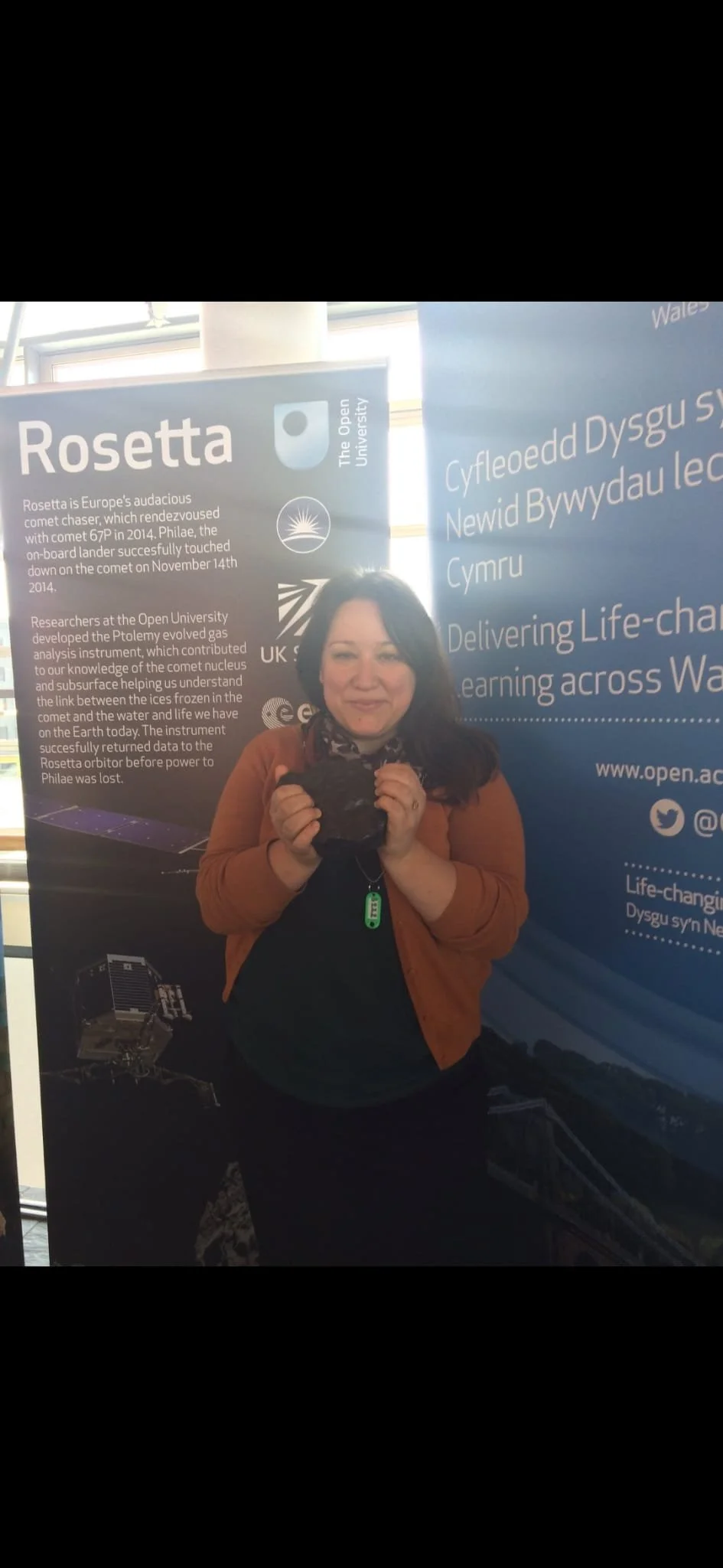 Holding a meteorite from the Open University's science department