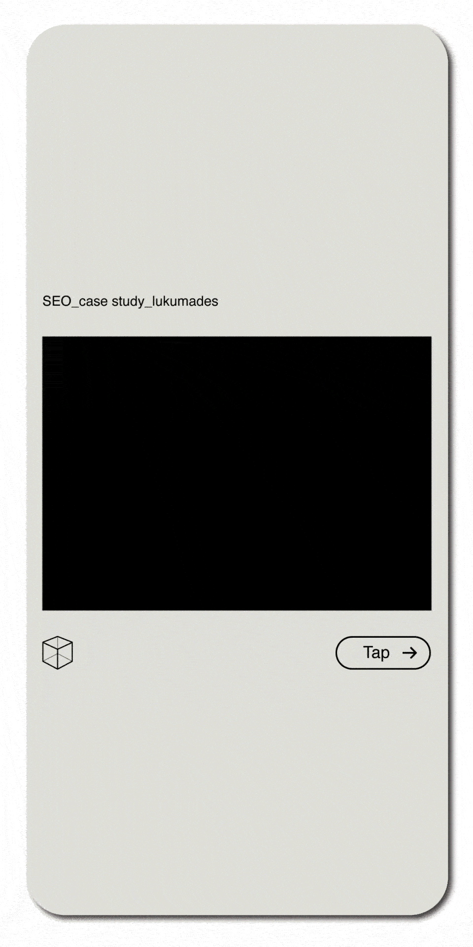 Animated collage of social media posts featuring various desserts and drinks, with the words 'SEO_case study_lukumades' and a 'Tap' button, showcasing a digital marketing case study.