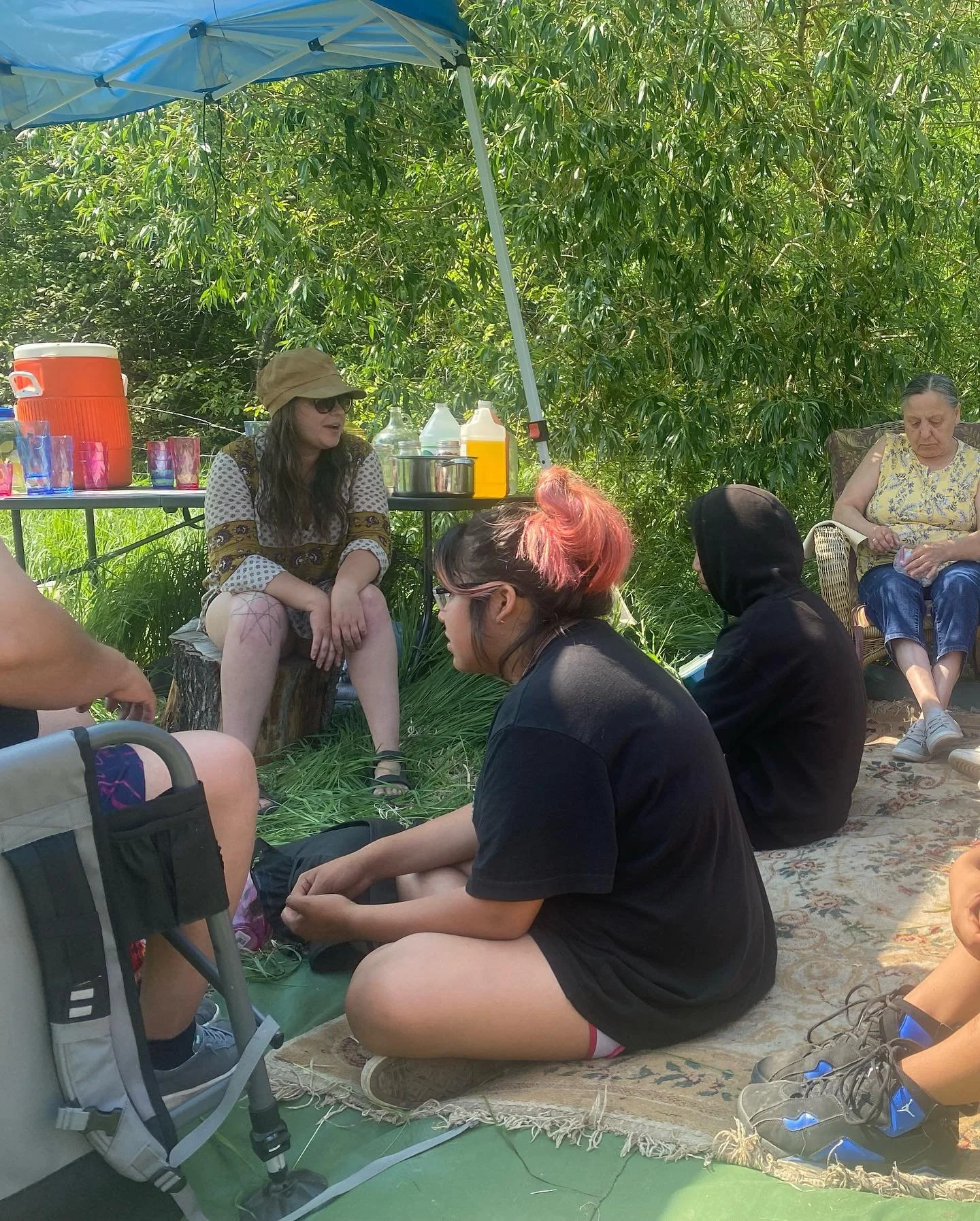 Nature Immersion launched its first weekend workshop on salmon creek for youth from Pascal Sherman. Between the two days, students participated in sessions on rawhide craft, hide work and wet scraping, soft fiber baskets, riparian restoration and wi