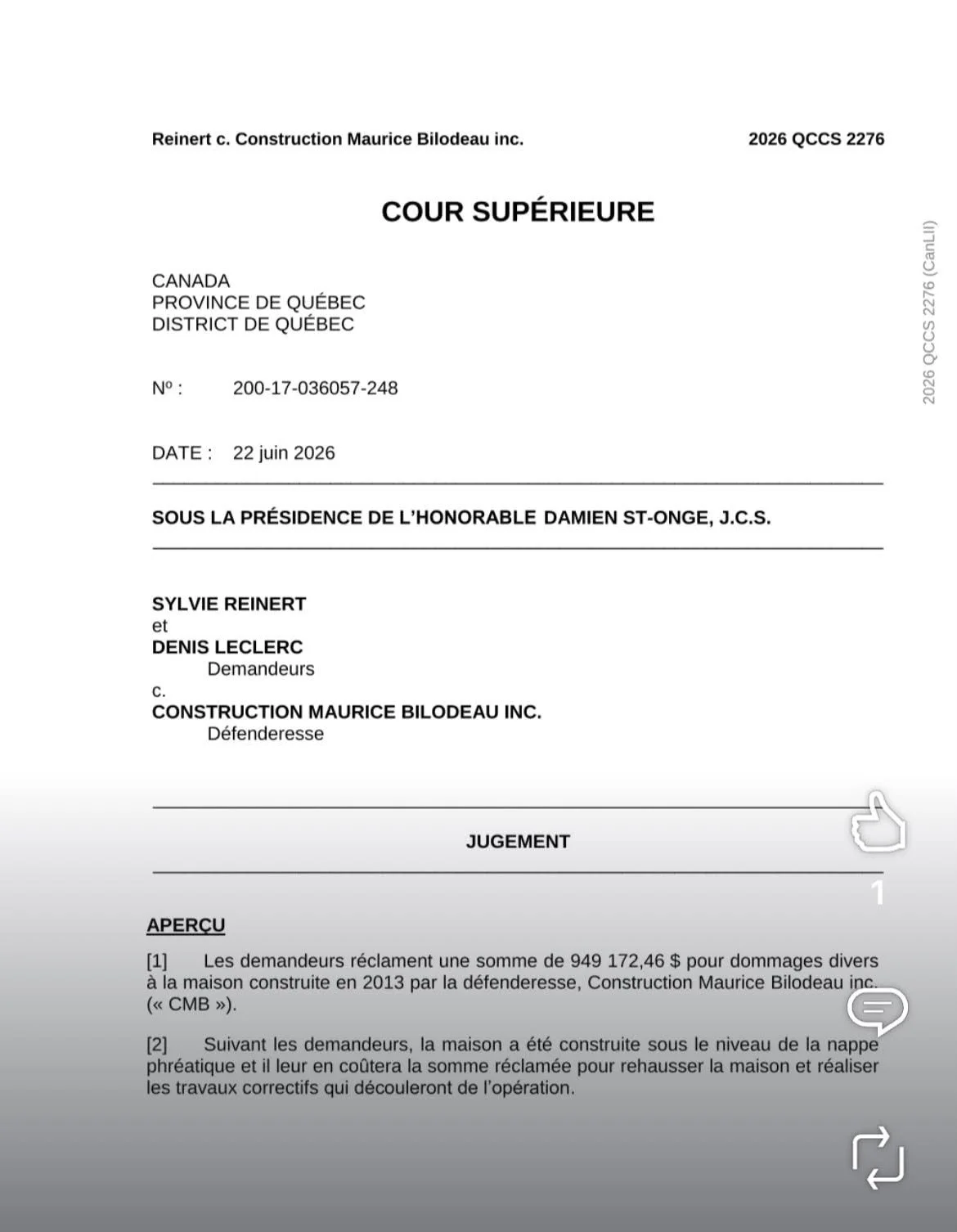 Réclamer 1 M$ pour rehausser sa maison de 80 cm ? Demande rejetée à 100 % ! ⚖️