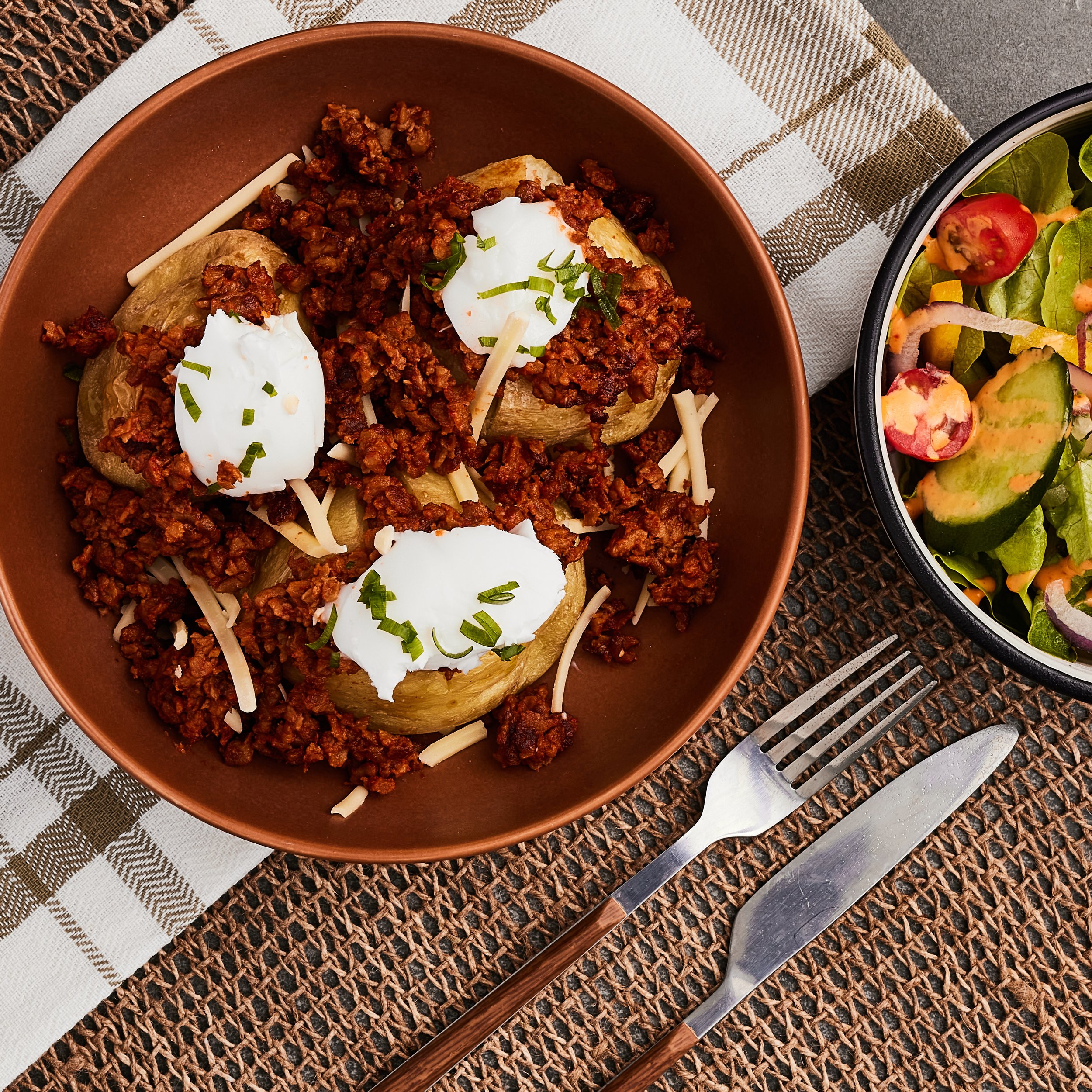 Beef Jacket Baked Jacket Potatoes with plant-based beef — Protein Plate