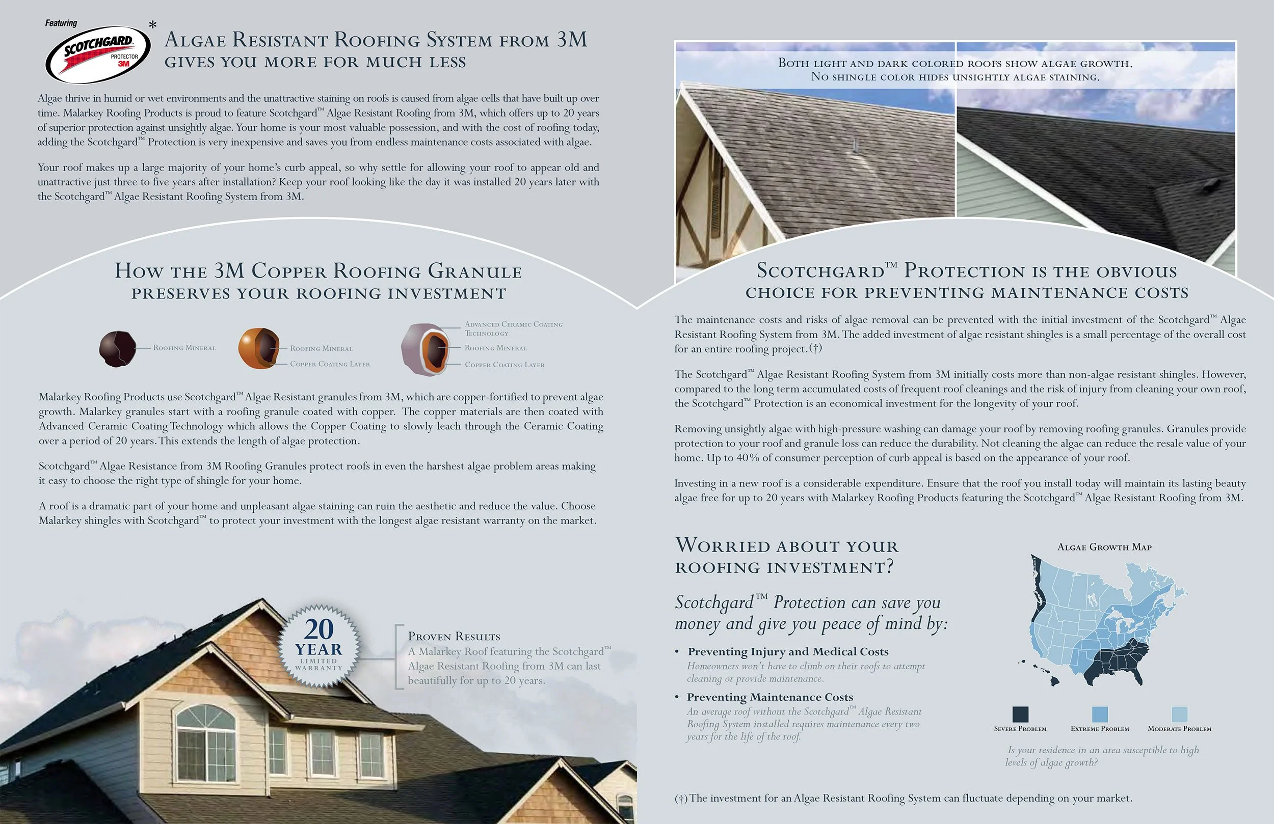 Inside of roofing brochure with photographs, imagery and good typography and heirarchy