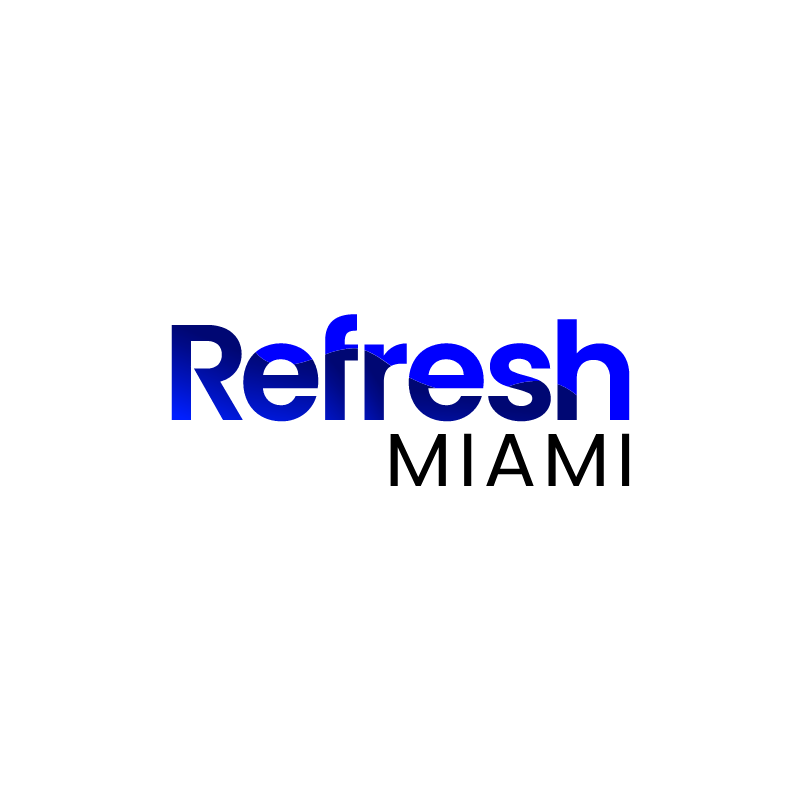 Logo with "Refresh Miami" in blue and black text on white background
