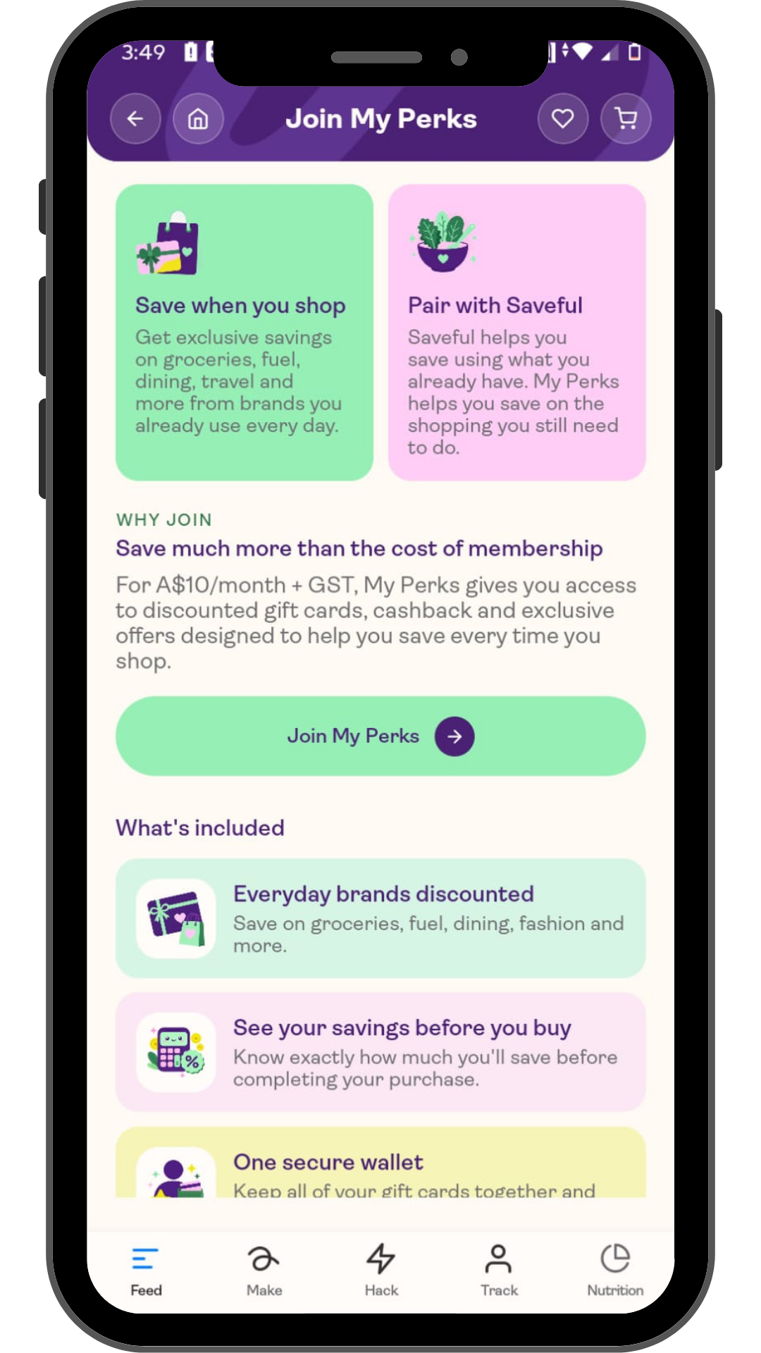 Saveful My Perks join phone screen