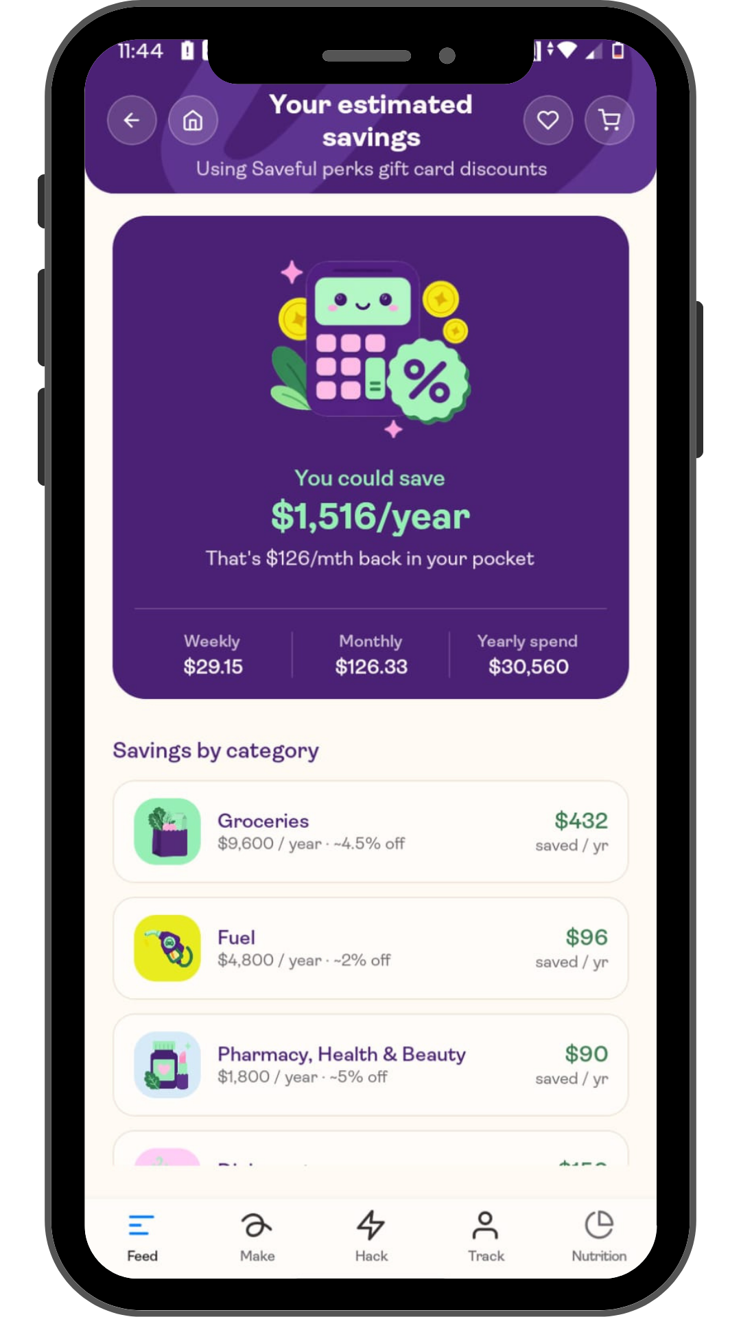 Saveful My Perks savings phone screen