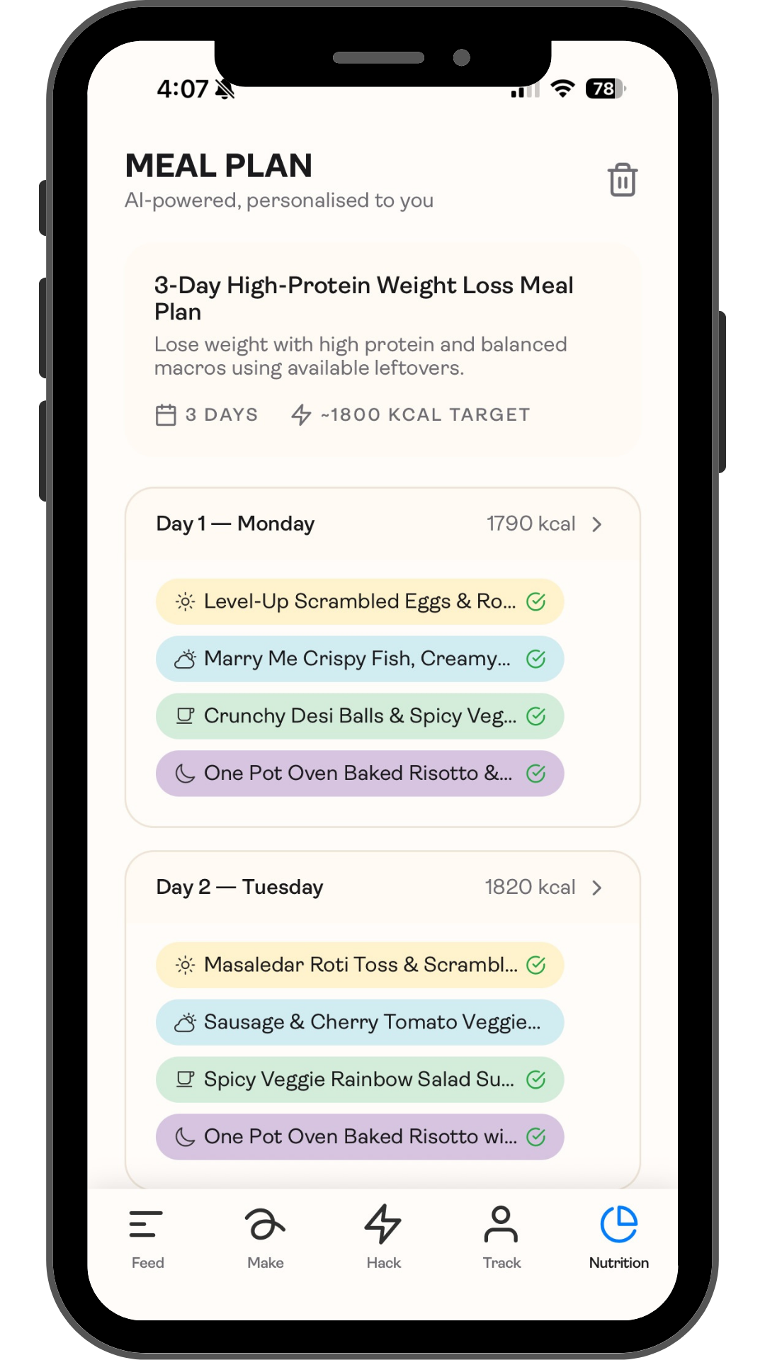Saveful iphone Meal Plan screen image