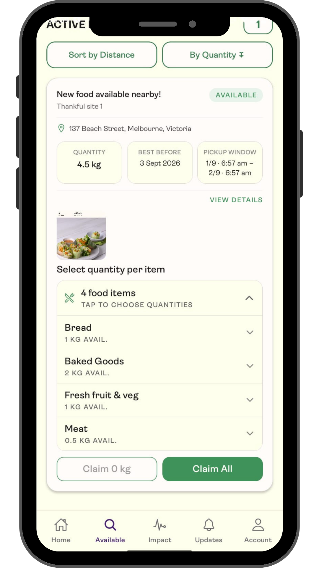 Saveful for Business charity food listing screen