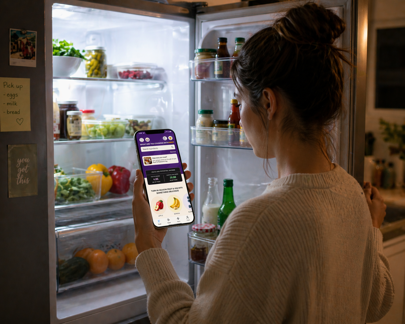 Saveful lady looking in the fridge image