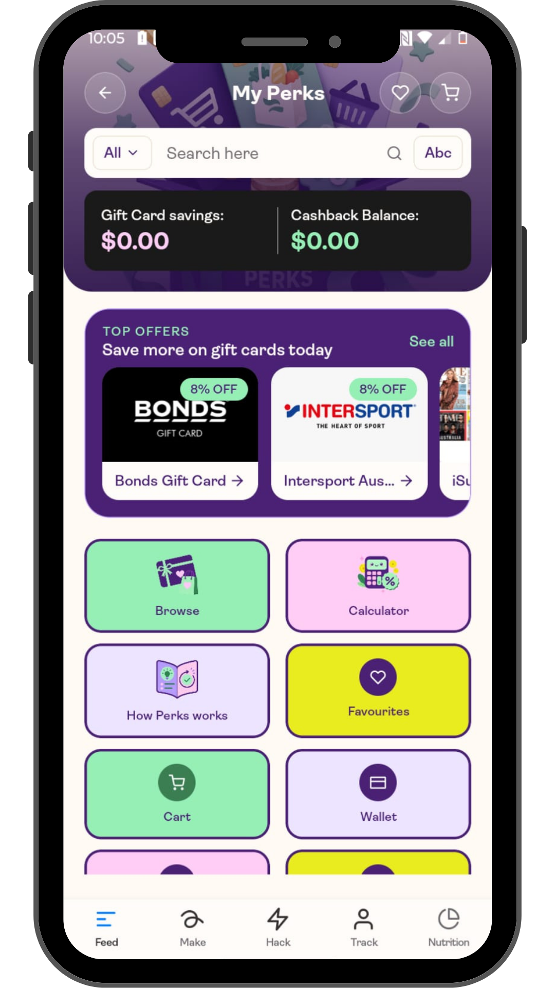 Saveful My Perks screen image
