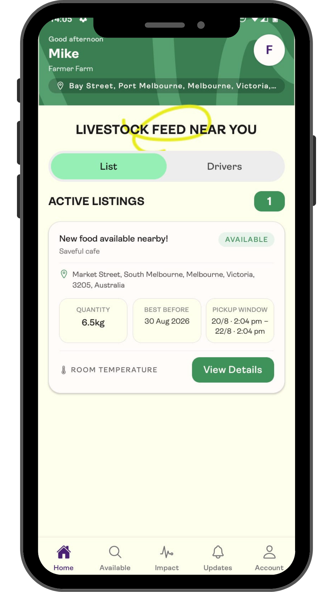 Saveful fr Business livestock feed screen