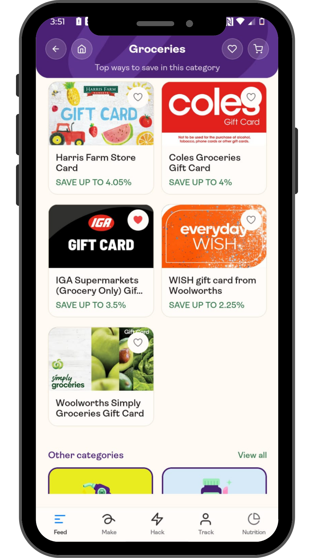 Saveful My Perks Groceries phone screen