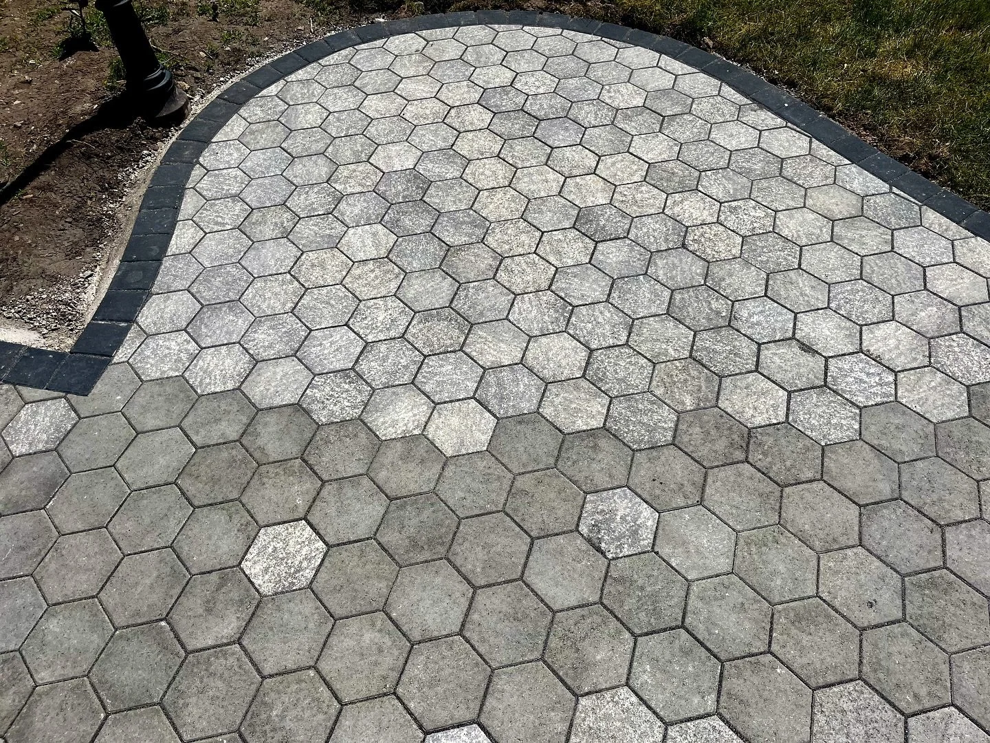 Check out this NEW Paver from Unilock. The Hex paver has a unique range of patterning options that isn&rsquo;t possible with traditional 4-sided pavers. Each project  is truly one-of-a-kind. 
We had a good time creating this winding sidewalk and sitt