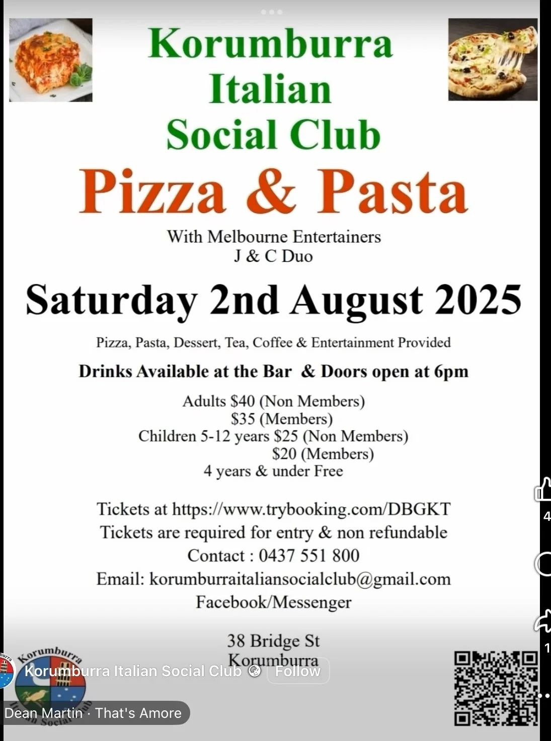 Korumburra Italian Club Pizza and Pasta Night