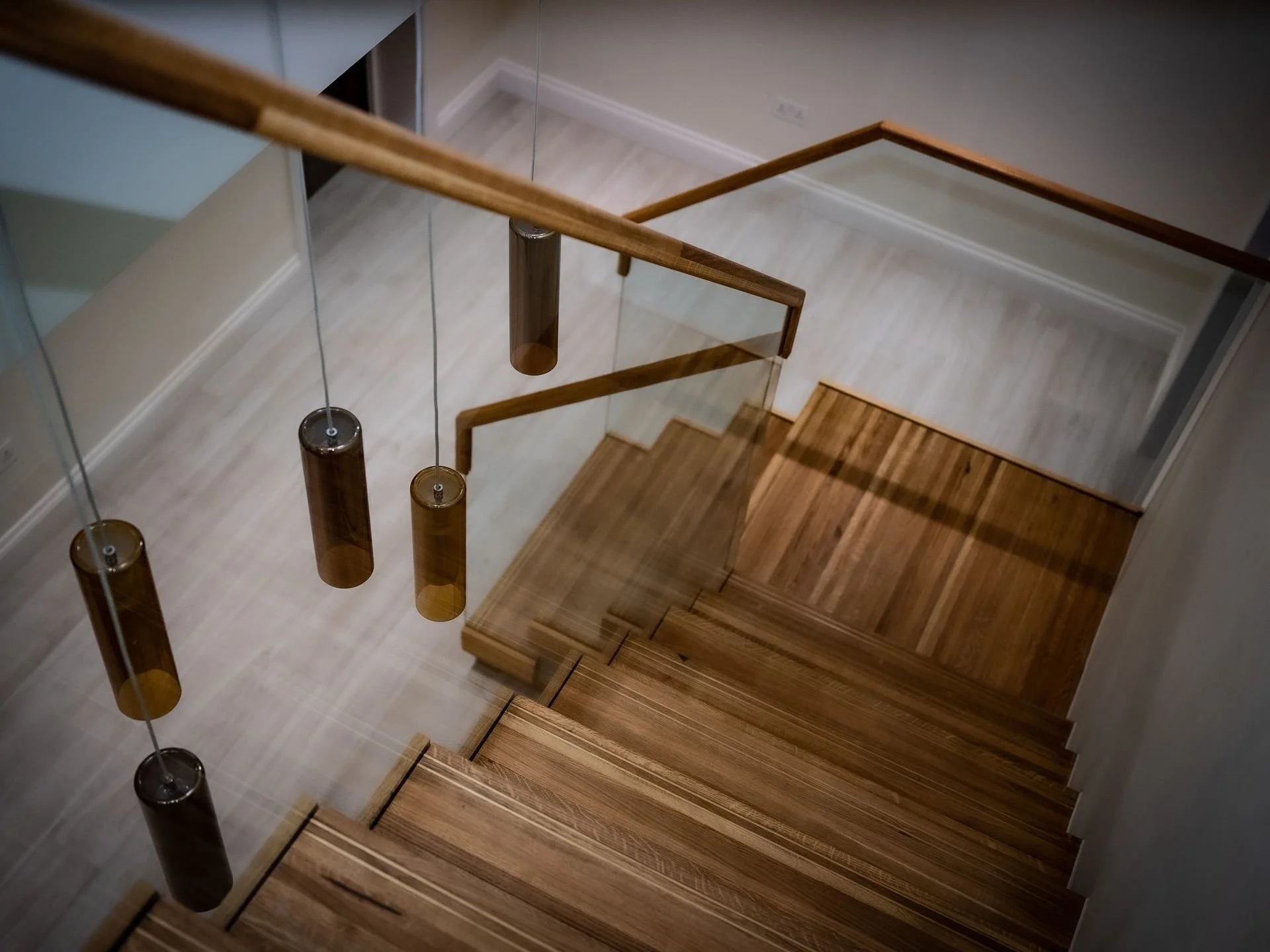 Floating Staircase with Wooden Caps