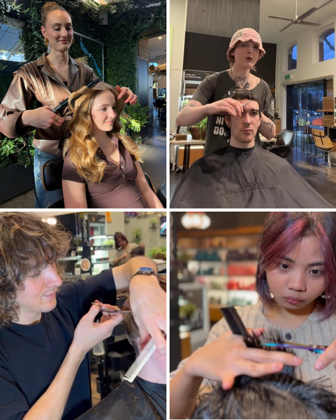 “Mien Salon hairdressers training in cutting and styling techniques at our Fitzroy North Melbourne salon.”