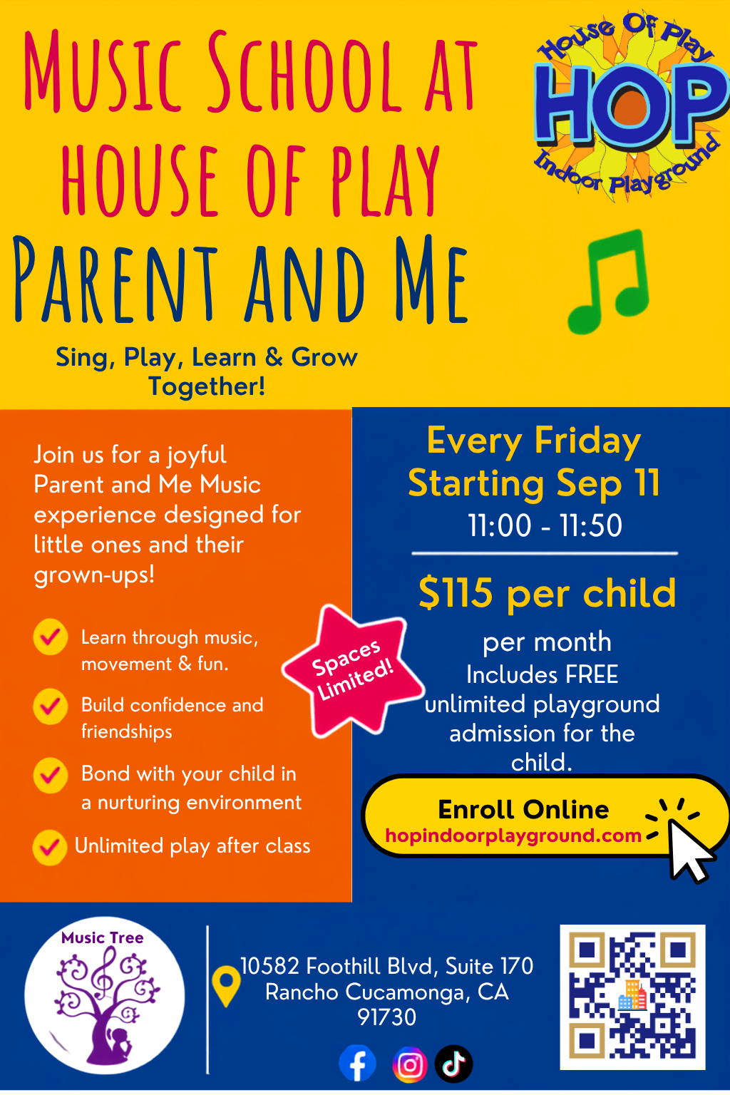 House of Play Music Classes with Music Tree $115 per child starting September 11th 2026