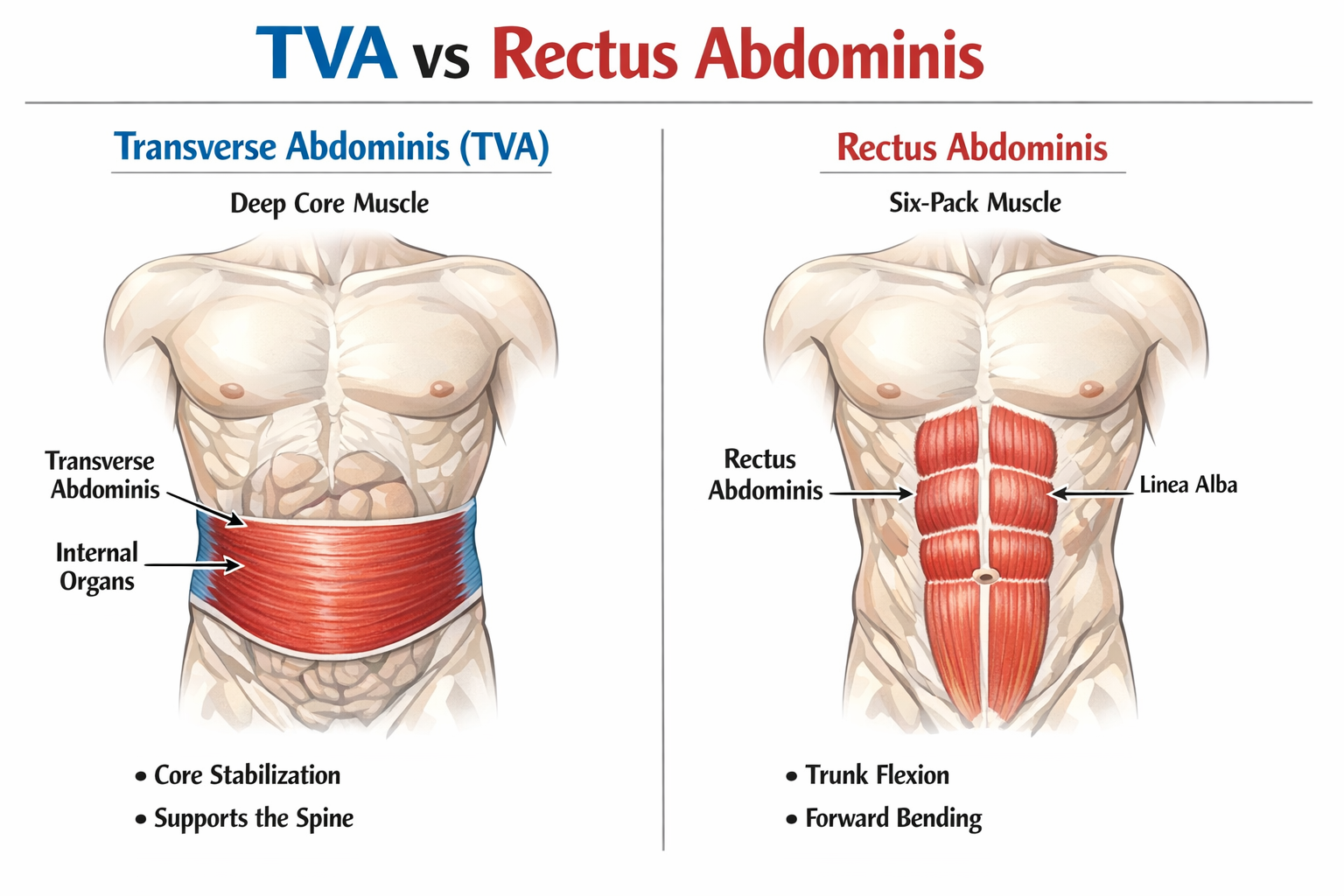 Difference between transverse abdominis and rectus abdominis